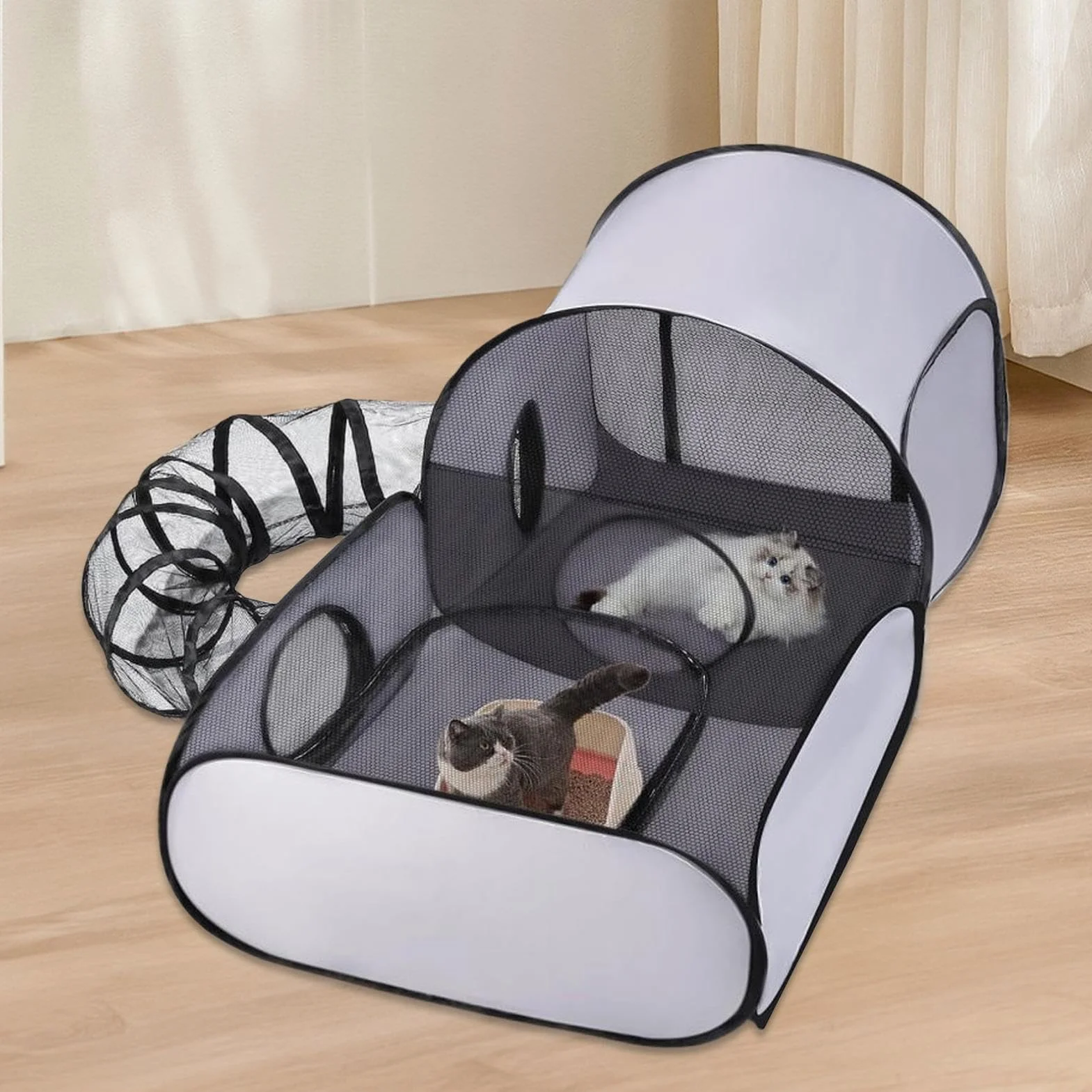 Parc d'Extérieur pour Chats - Tunnels d'Activités Pliable avec Tunnel - Jeux Intérieur/Extérieur