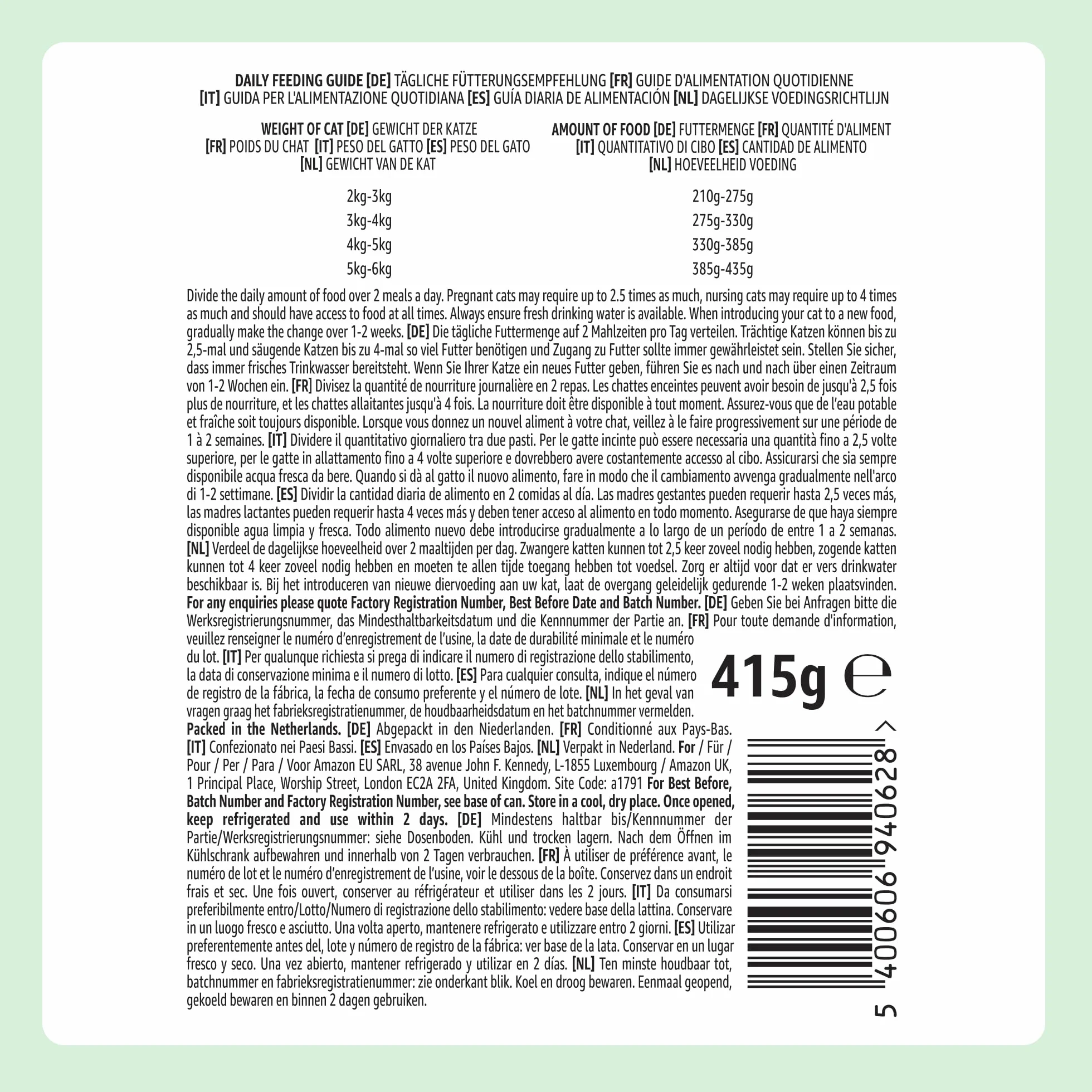 Amazon Nourriture humide pour chat sans céréales, pâté de poulet, 6 x 400 g