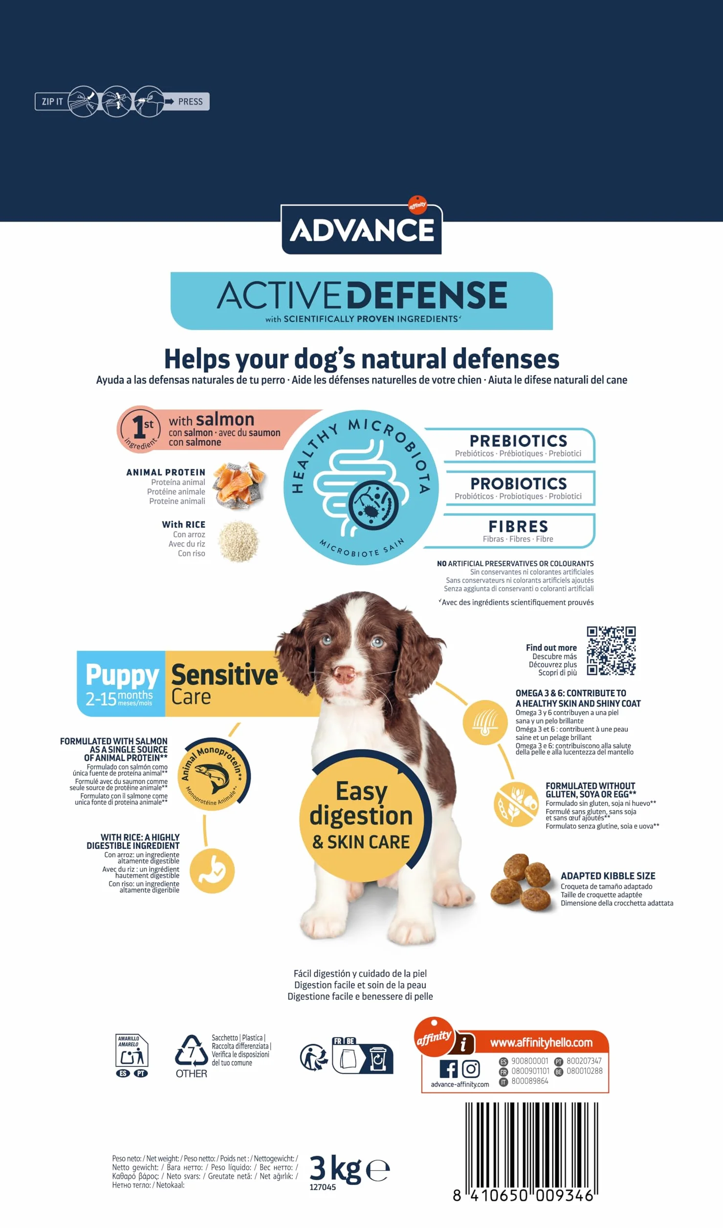 Croquettes pour Chiens Puppy Advance Sensitive Saumon 3kg