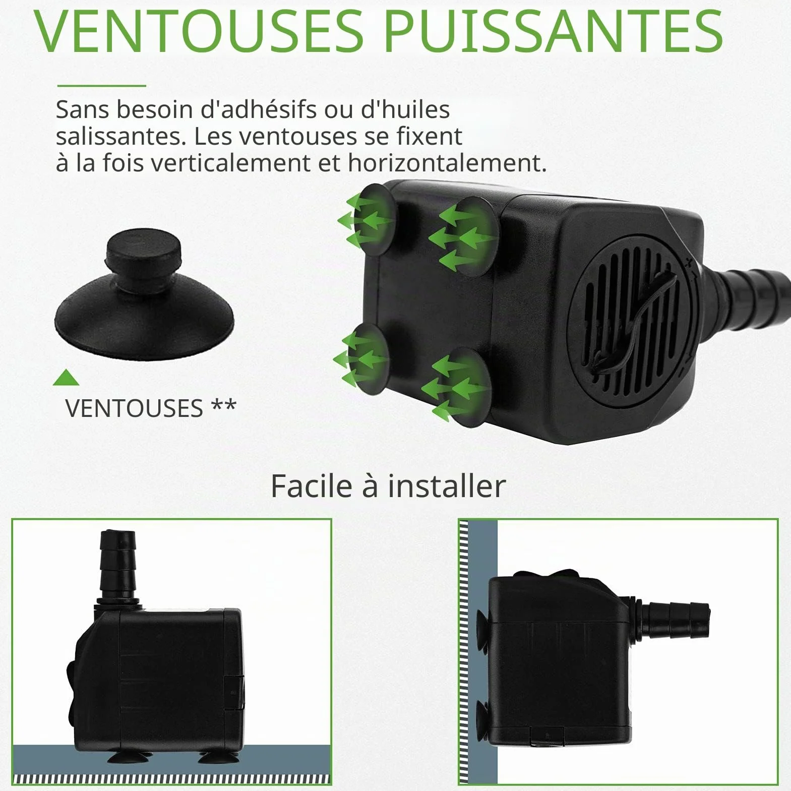 Pompe à eau d'aquarium silencieuse 600 L/H 10 W avec câble 1,5 m 2 buses pour aquarium bassin fontaine