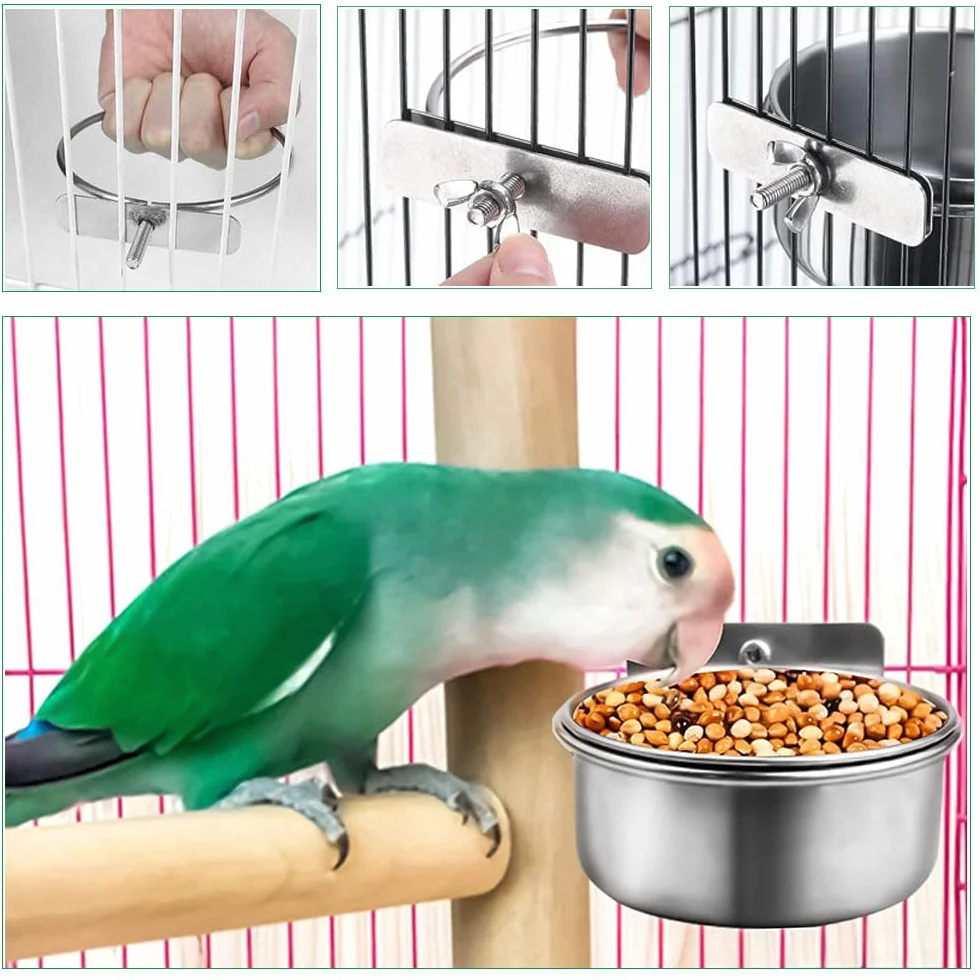 Gamelles en acier inoxydable pour oiseaux Lot de 4 10 x 4,5 cm à suspendre