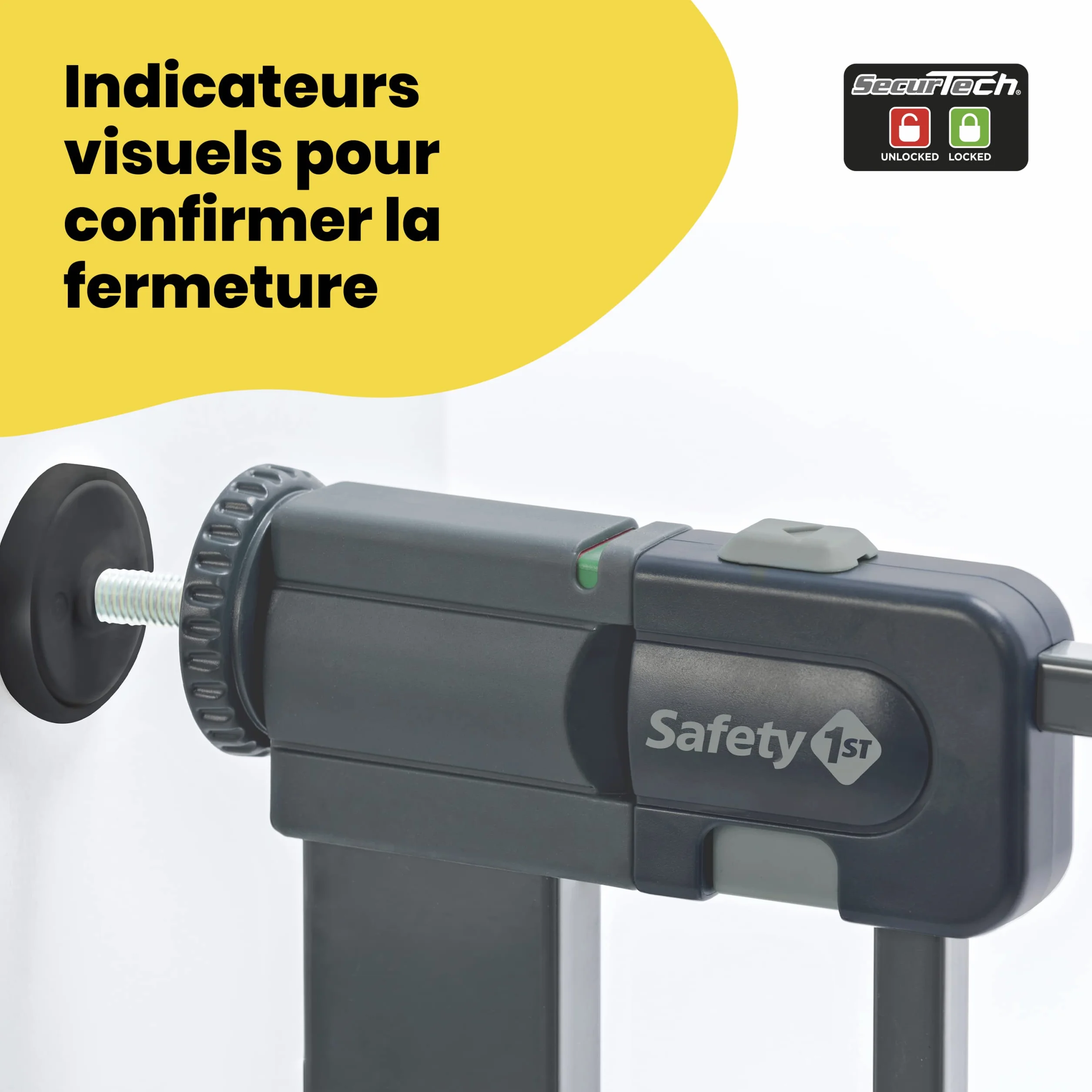 Safety 1st Easy Close Metal Gate, Barrière escalier enfant à pression 73-80 cm (max 108 cm), Double verrouillage, Noir