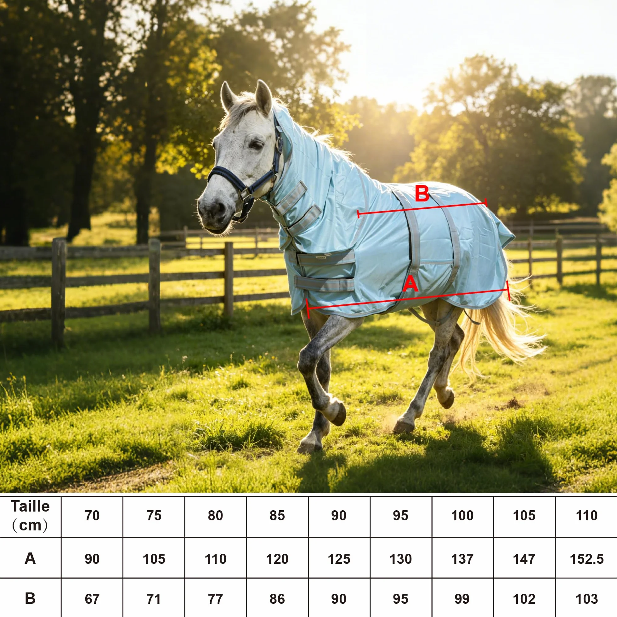 Couverture Anti-Mouches pour Mini-Cheval Petit Poney, Protection UV, Maille Légère Respirante, Bleu Cyan 80cm