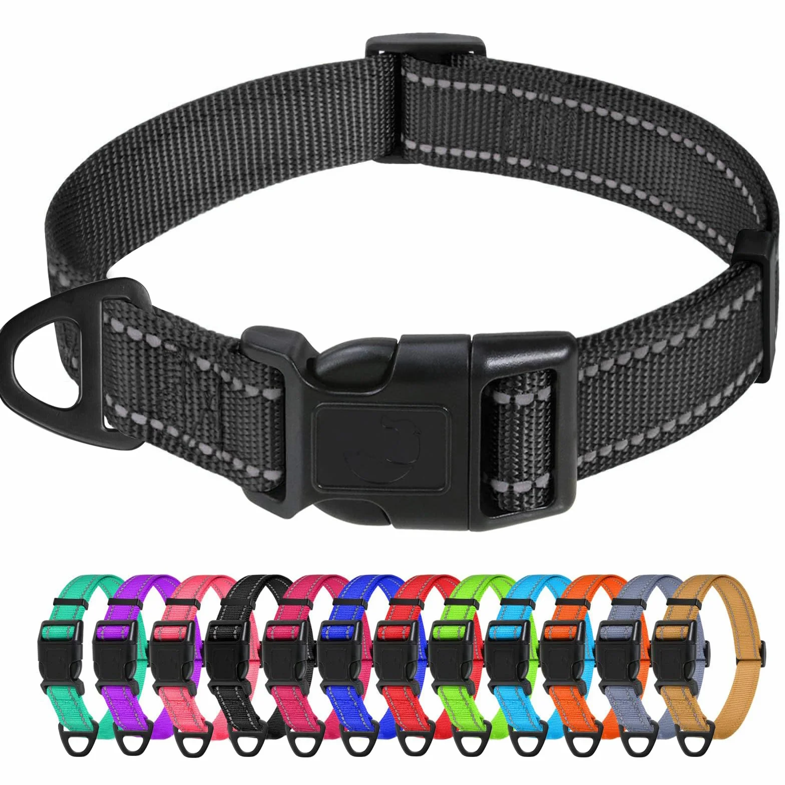 Collier pour Chien en Nylon Réfléchissant Réglable, Noir, 2.5cm