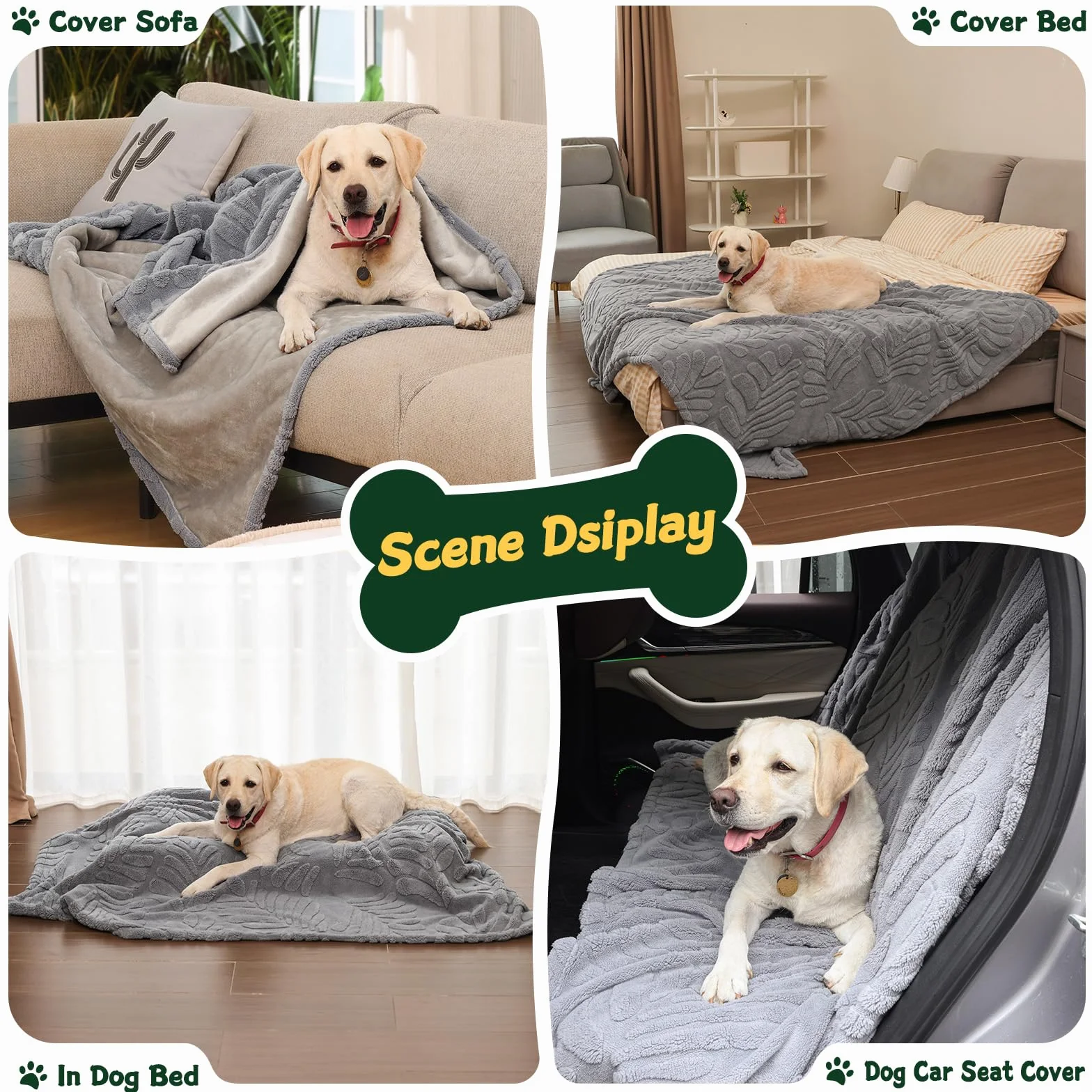 BaoDan Couverture Imperméable pour Chien, Polaire et Velours, Réversible, Protection Canapé, 100x120cm