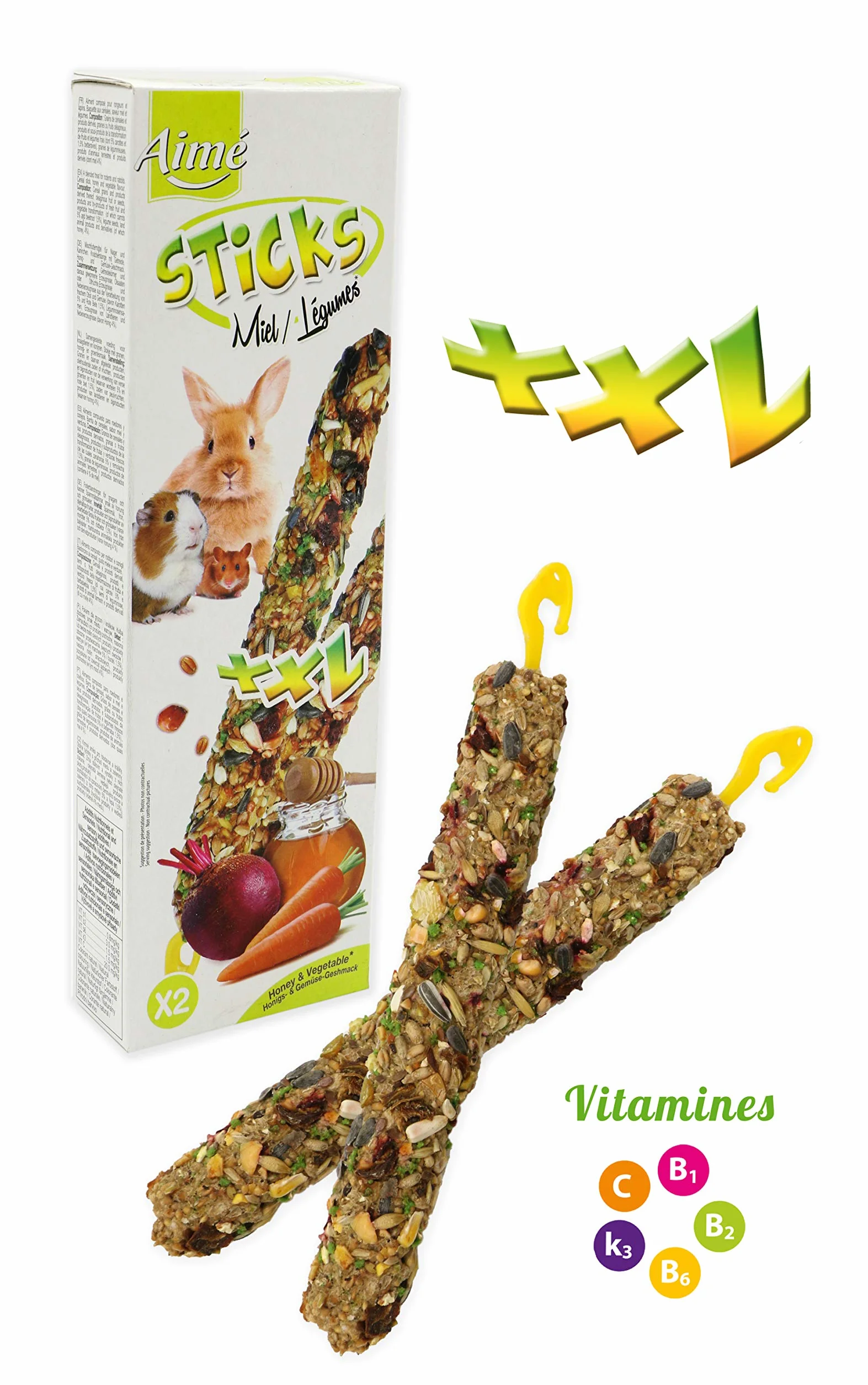 Aime Baguettes à Ronger XXL Miel/Légumes pour Rongeurs Lapins - 2 Pièces