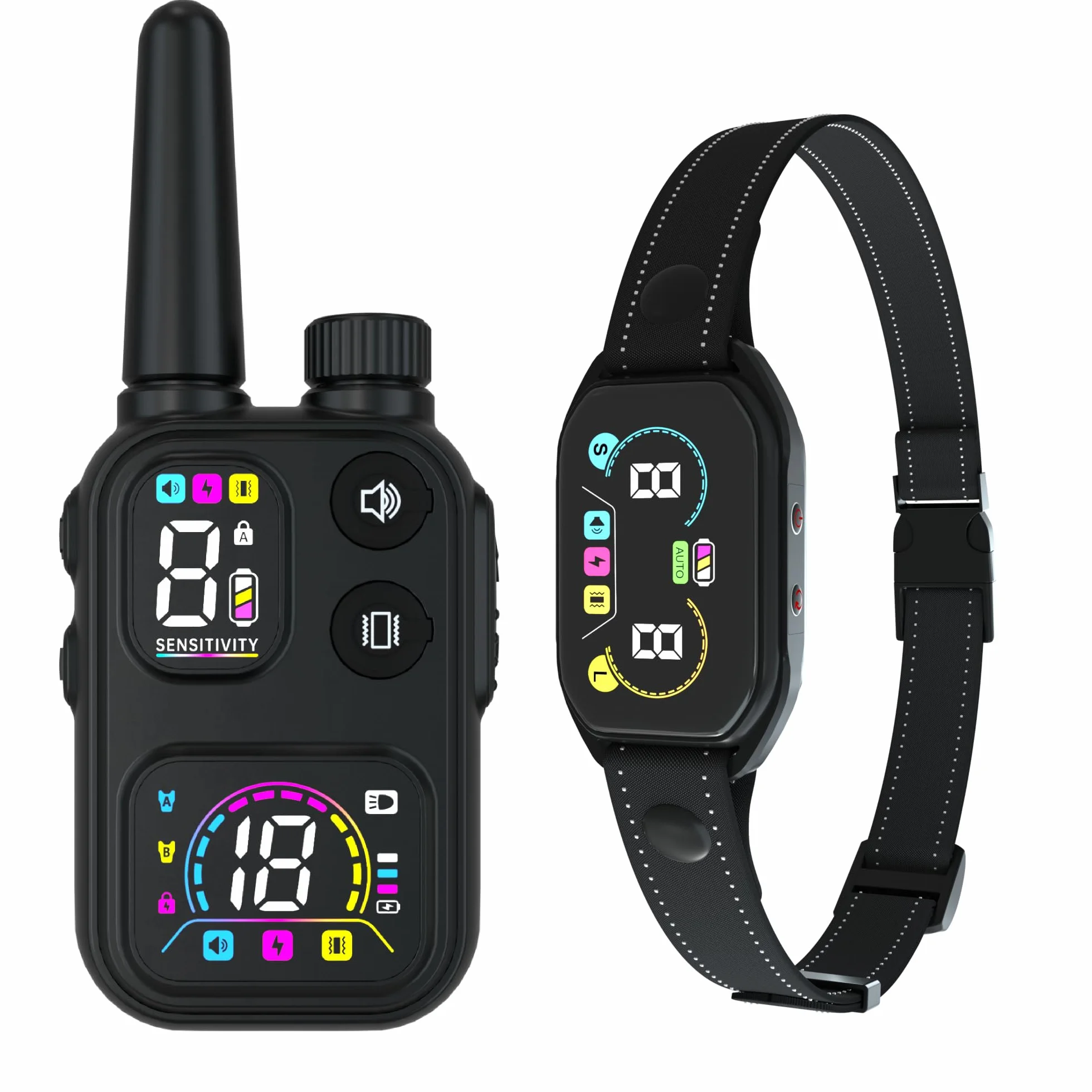 Meloive Collier de Dressage Anti Aboiement 3 en 1 LED, Portée 3800m, Modes Lumière/Son/Vibration/Choc Statique