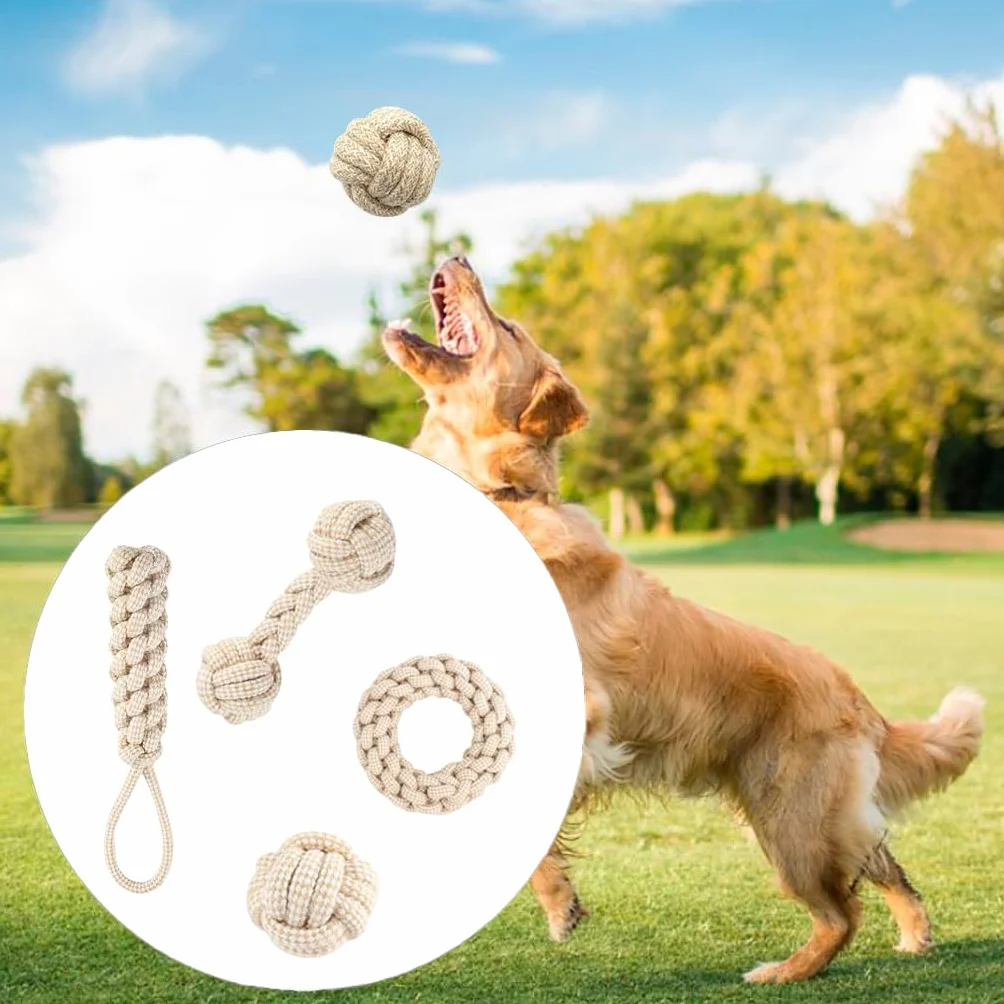 Jouet Chien avec Corde 4 Pcs Balle pour Chiots Doux Matériaux Durables Naturels Non Toxiques