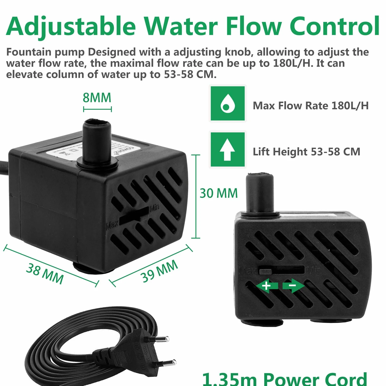 Mini pompe submersible 3W 180 L/H silencieuse pour aquarium fontaine