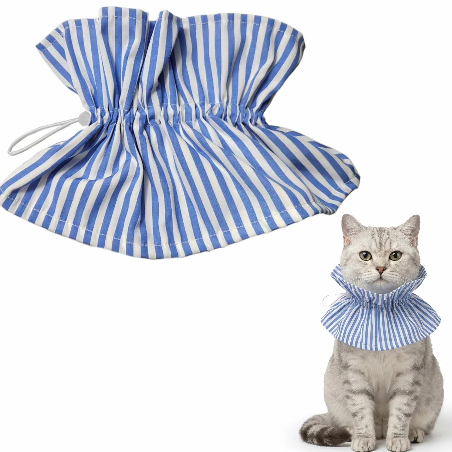 Collerette de Protection pour Chiens et Chats - Cône de Récupération Réglable Souple Après Chirurgie - Collier Anti-Léchage Anti-Grattage pour Animaux - Rayé Bleu