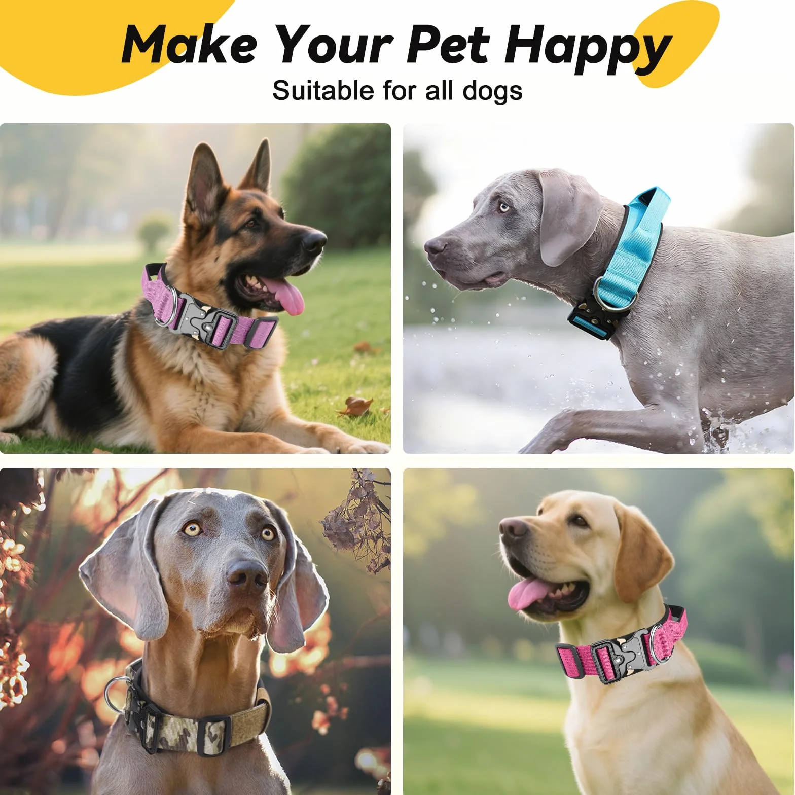 Collier Tactique pour Chien Durable Nylon Réglable avec Poignée Boucle Métal Noir XL