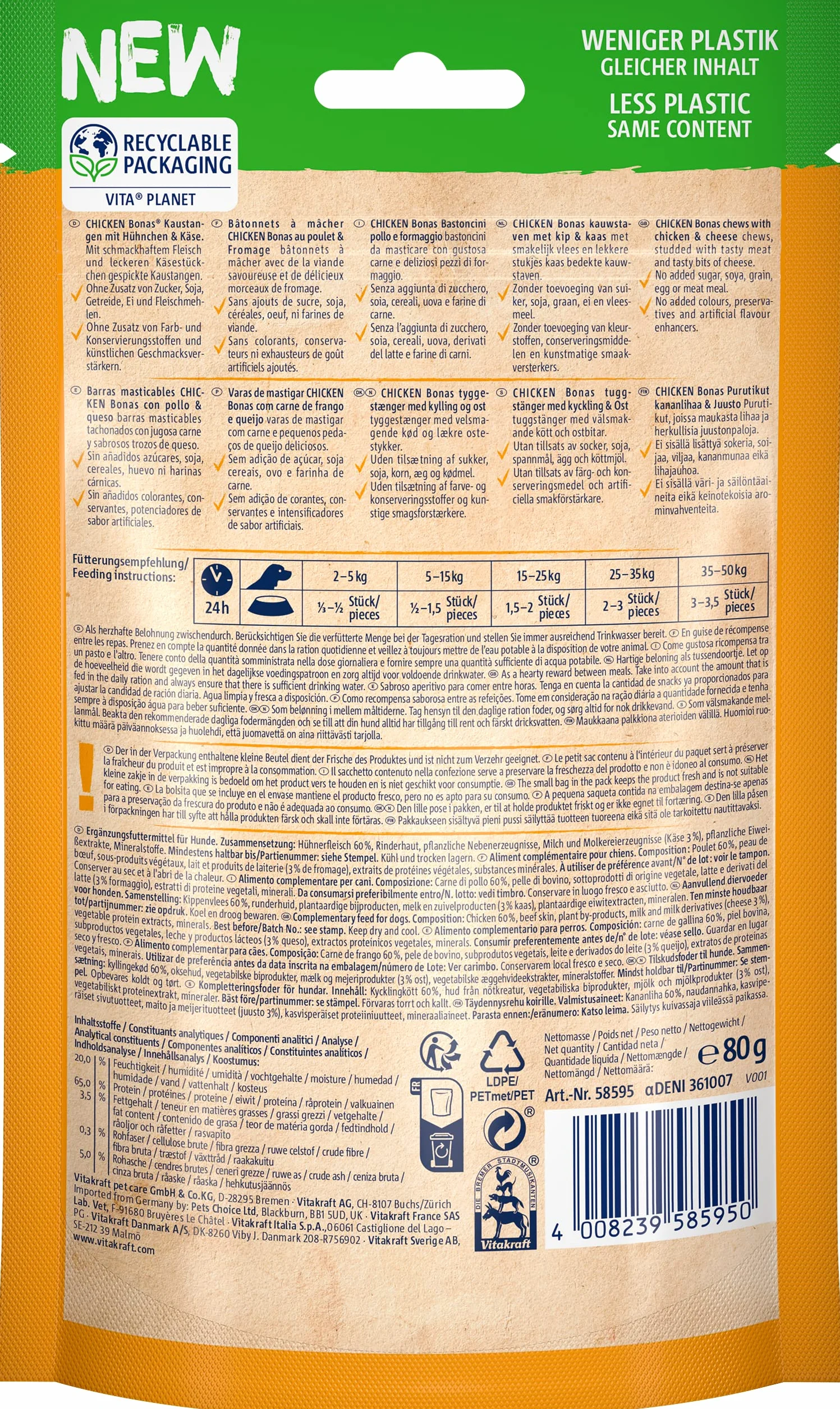 Vitakraft Bonas Friandise pour Chien Filets Poulet et Fromage
