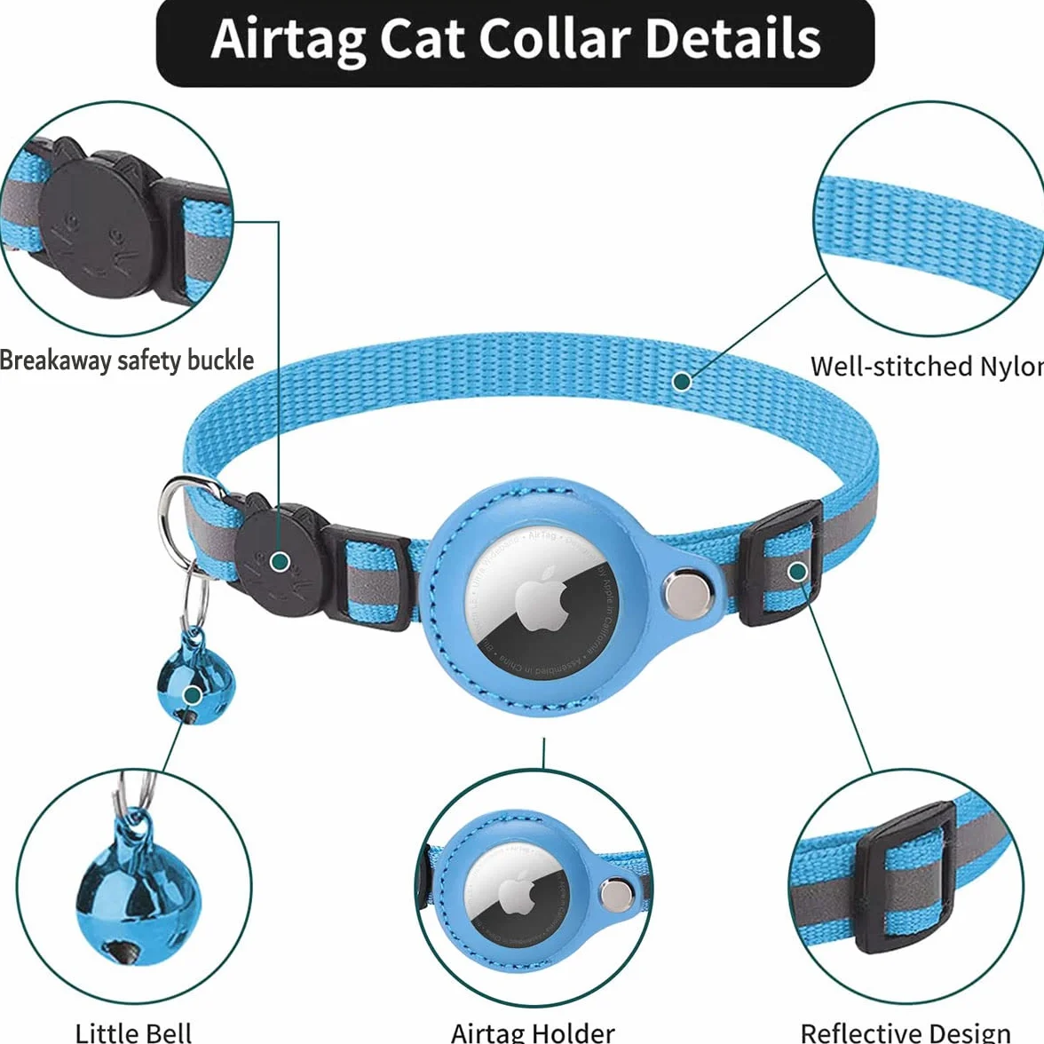 Collier Chat Airtag Support Apple Air Tag Réfléchissant Boucle Sécurité Anti étranglement Chaton