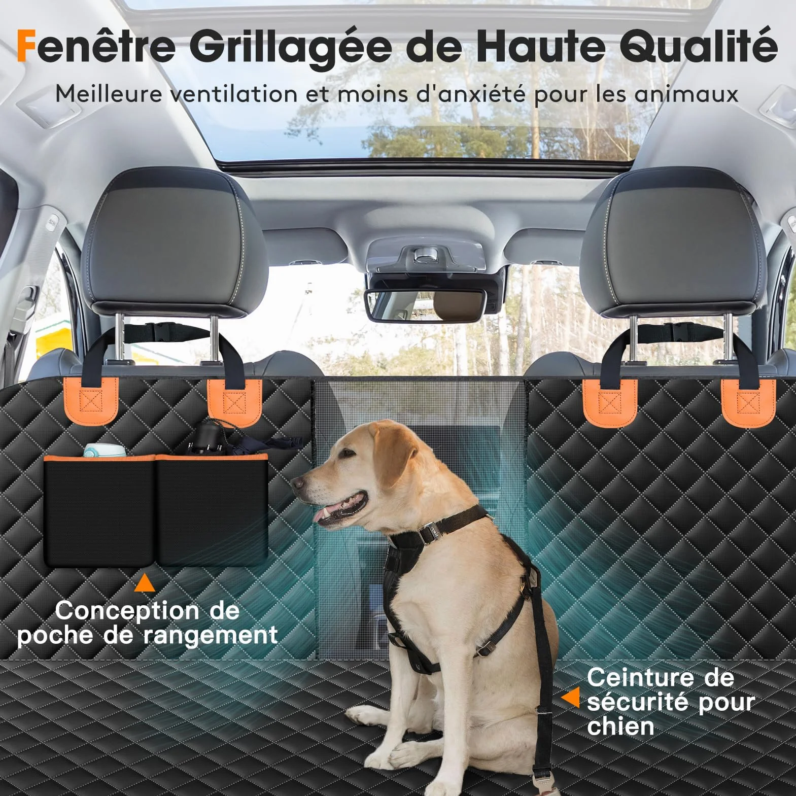 JOEJOY Housses de Siège Auto pour Chien Antidérapant Imperméable Protege Banquette Arrière Noir