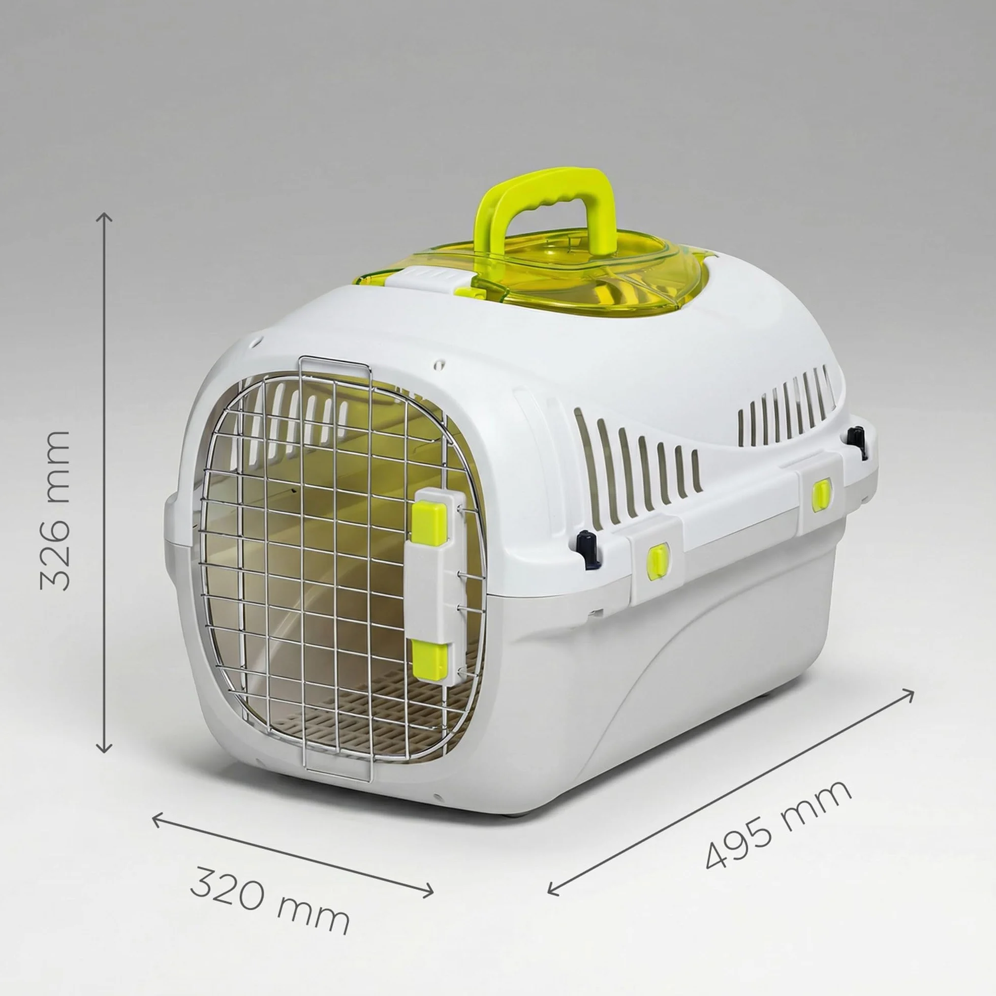 Safy Boîte de Transport Rigide pour Chat avec Porte en Métal, Double Sécurité et Ventilation, Rabat de Visualisation Supérieur, Poignée Escamotable, Grille Amovible