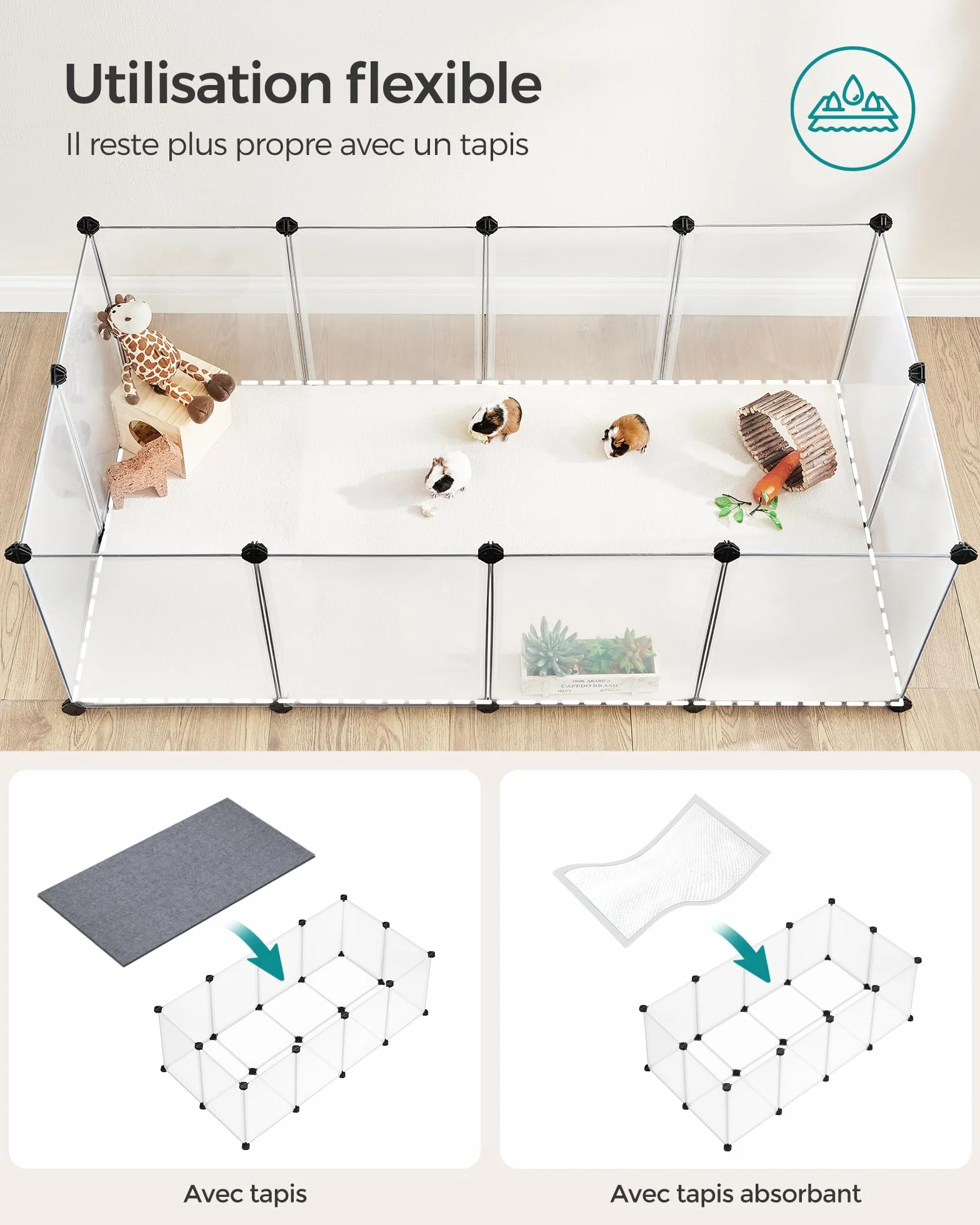 SONGMICS Parc Enclos pour Petits Animaux 140 x 70 x 45 cm Blanc LPC02W