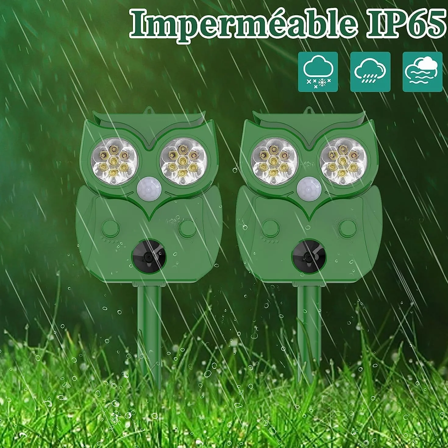Répulsif Chat Ultrason IP65 2 Pièces Fréquence Réglable pour Chats, Pigeons, Cerfs