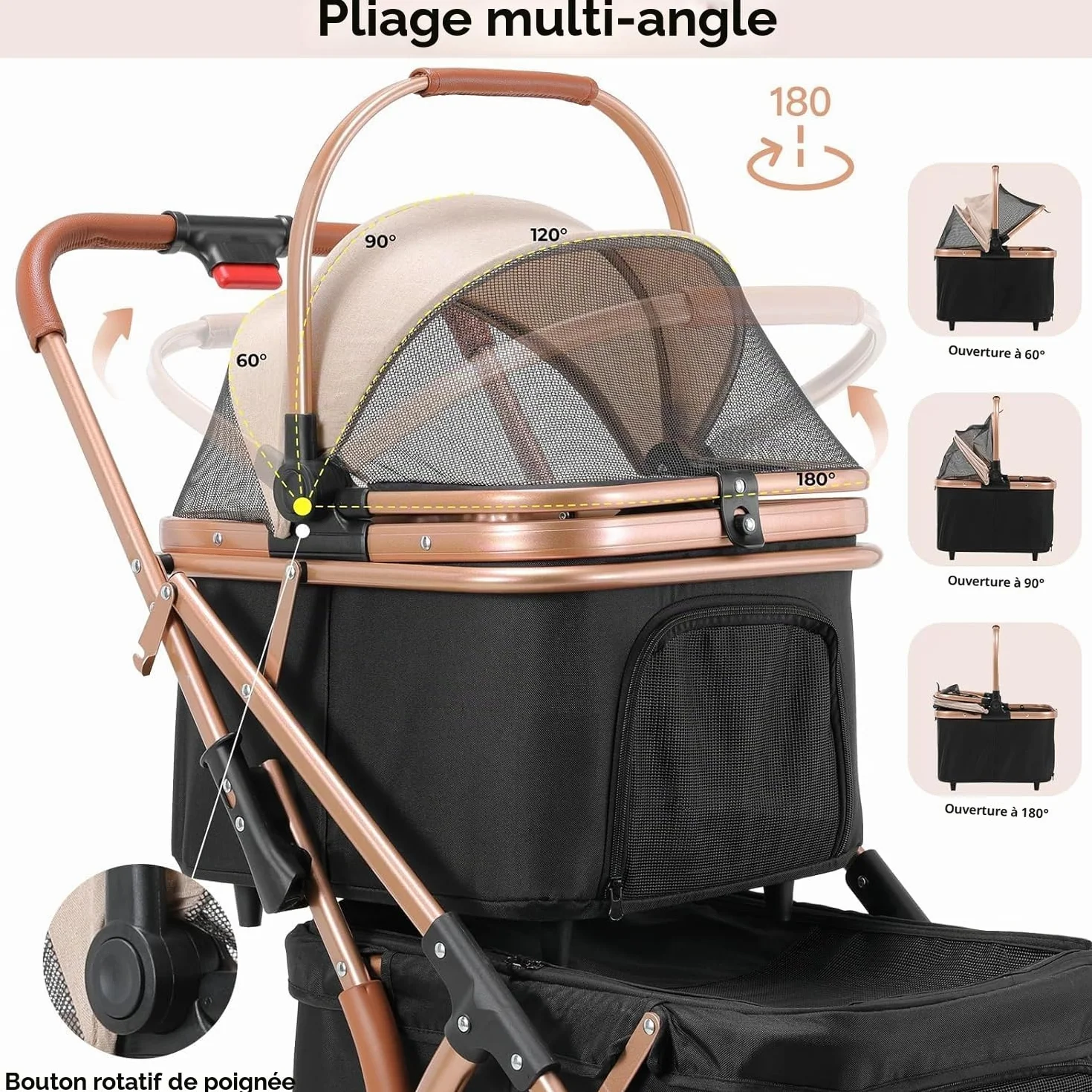 MAMIZO Poussette Double pour Chien, Pliable Poussette pour 2 Animaux Jusqu'à 15 kg, Transporteur pour Chats avec Coussins et Porte-gobelet, sac de Transport pour Cage pour Chien, 4 PCS Roues, Noir
