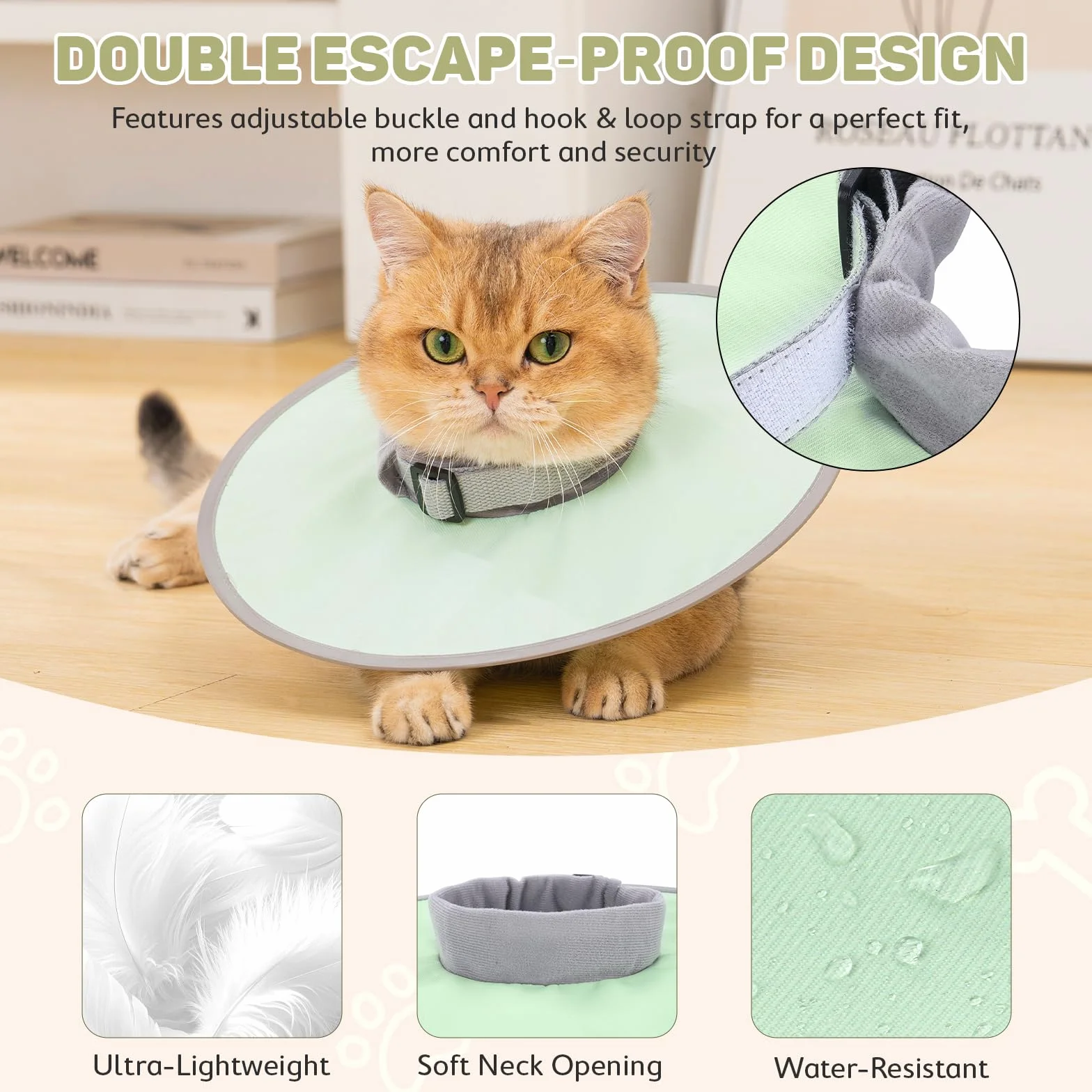 Collerette Anti-Léchage pour Chat Ajustable Pliable Collier Élisabéthain Souple Vert