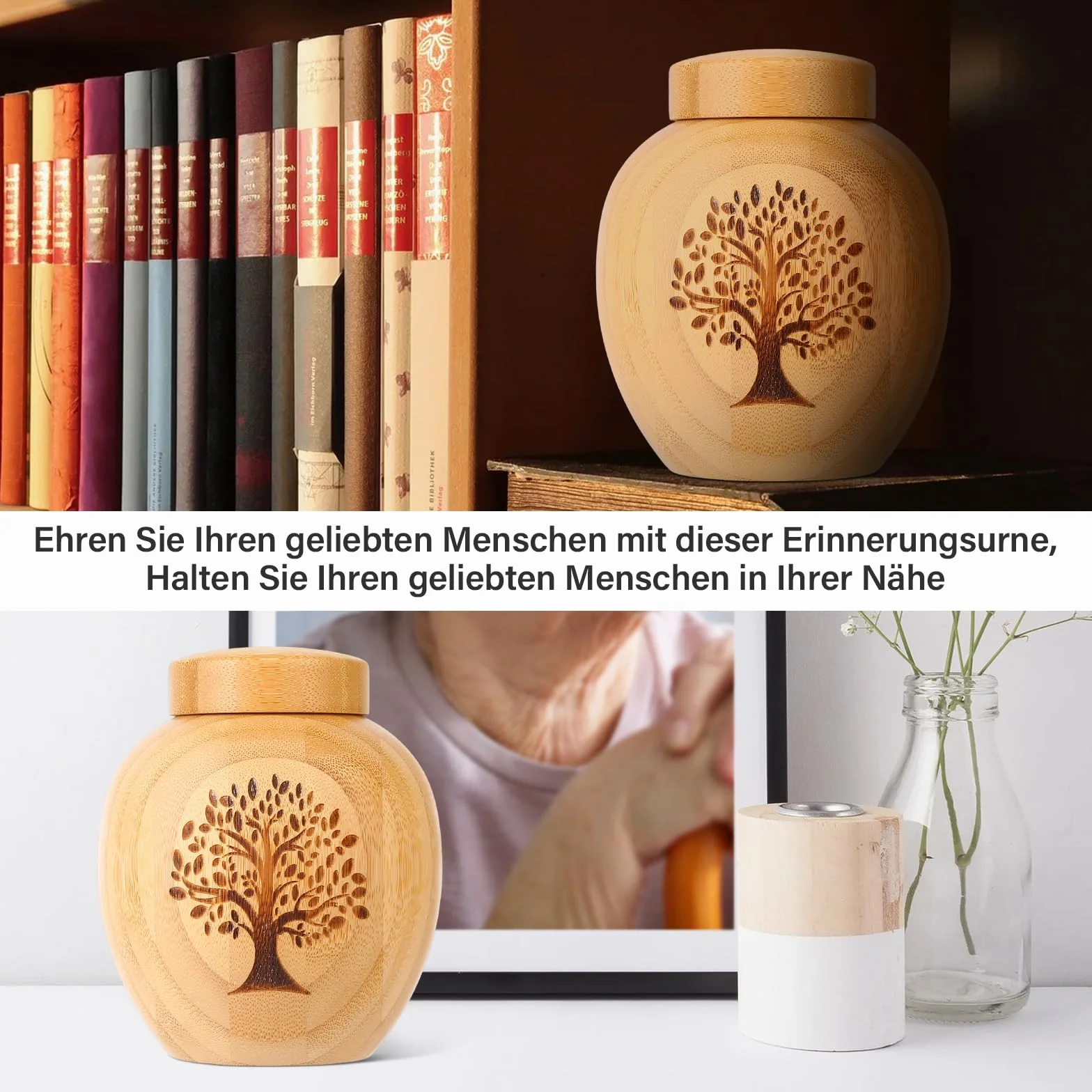 Urne pour Cendres humaines en Bambou, Souvenir avec Arbre de Vie, Crémation Memorial 48 Pouces Cubes