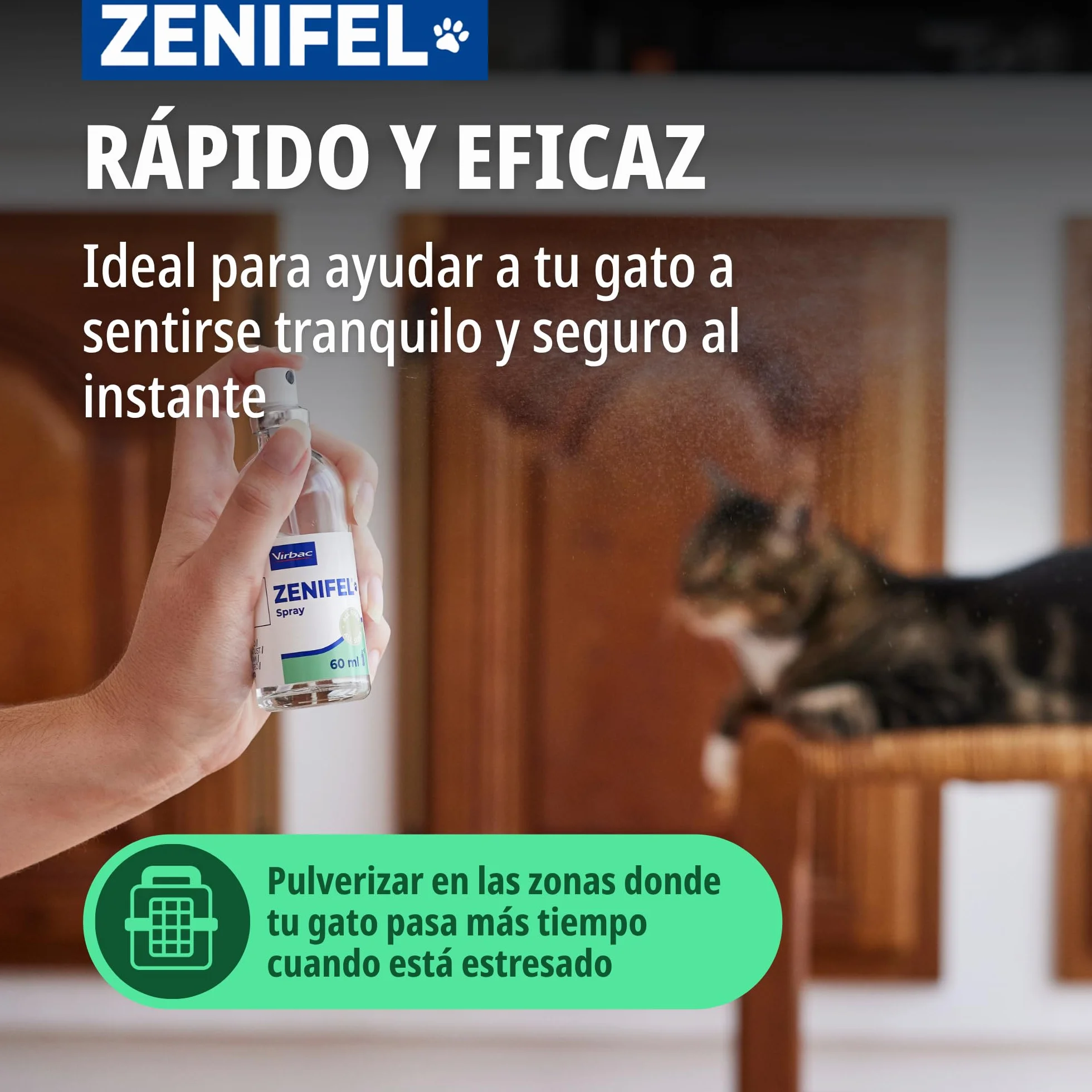 Virbac Zenifel Spray Apaisant Chat 60ml - Spray à Base de Phéromones Apaisantes et Herbe à Chat