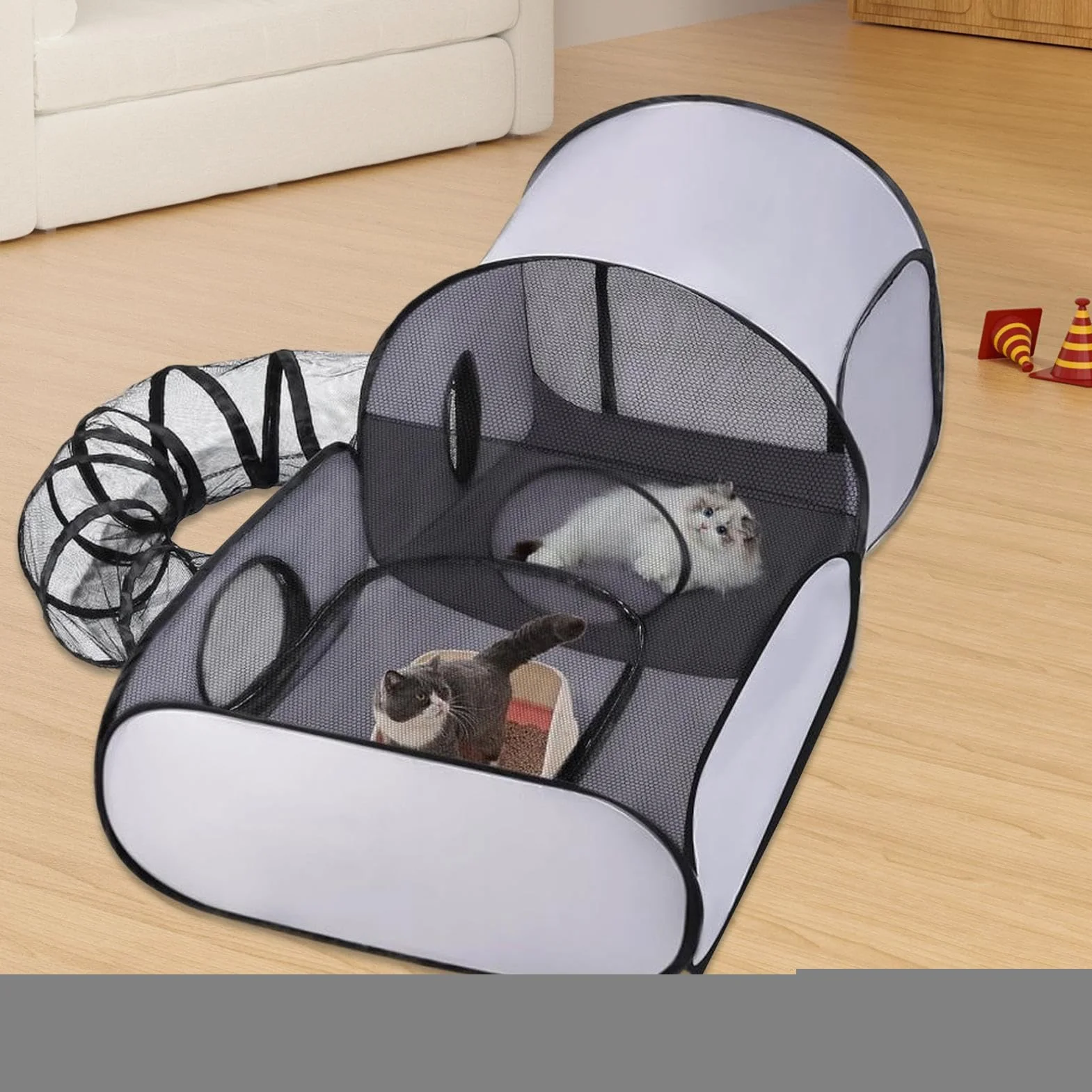 Parc d'Extérieur pour Chats - Tunnels d'Activités Pliable avec Tunnel - Jeux Intérieur/Extérieur