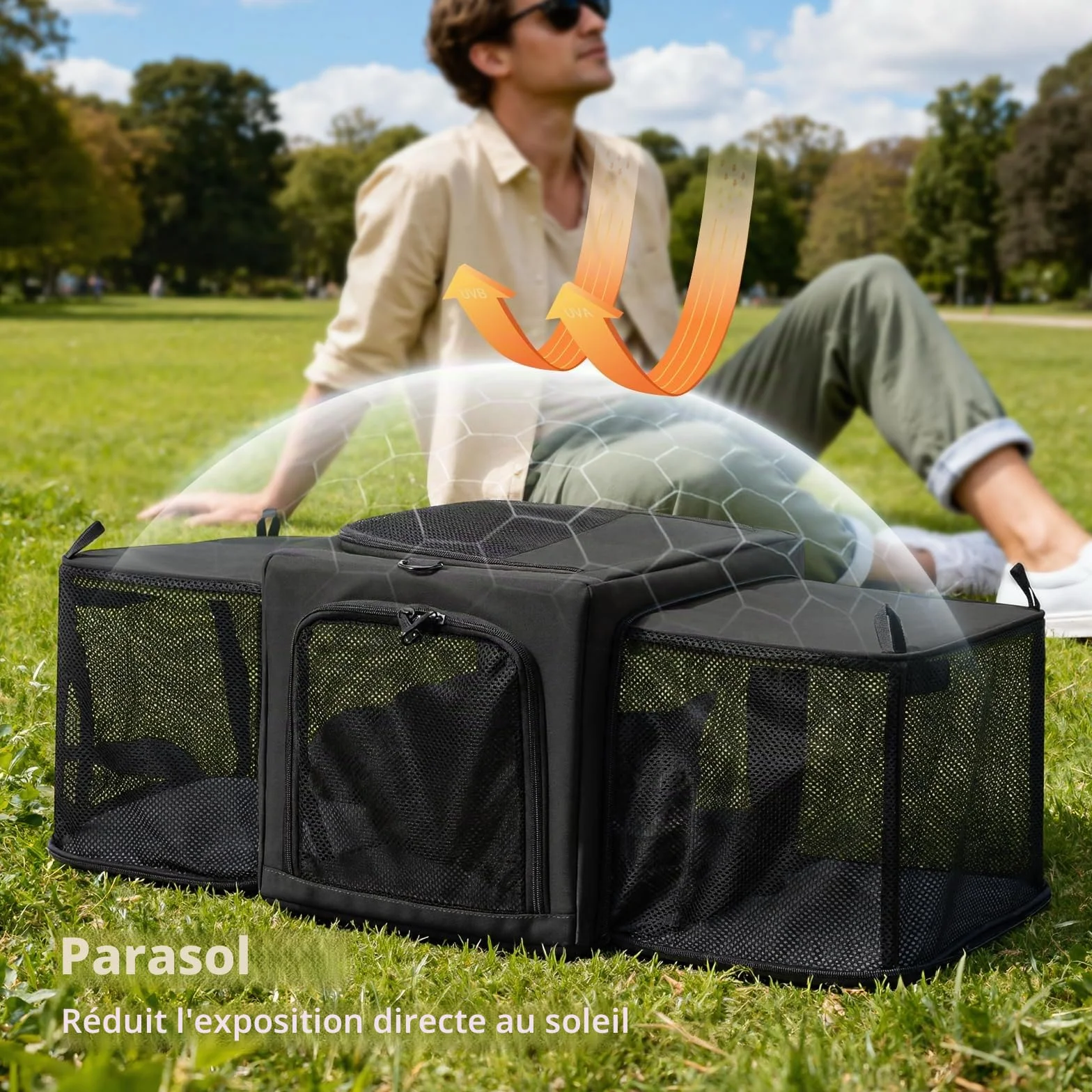 Pecute Sac de Transport Extensible Extra Stable en Maille Respirante pour Chat avec Zone Cachée, Gris Foncé