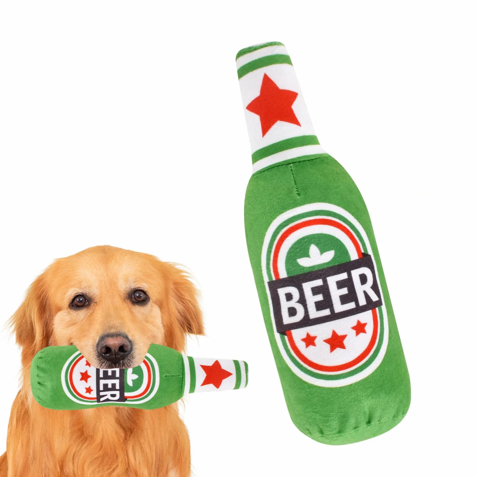 Jouet en Peluche Bouteille de Bière pour Chien Interactif à Mâcher Vert