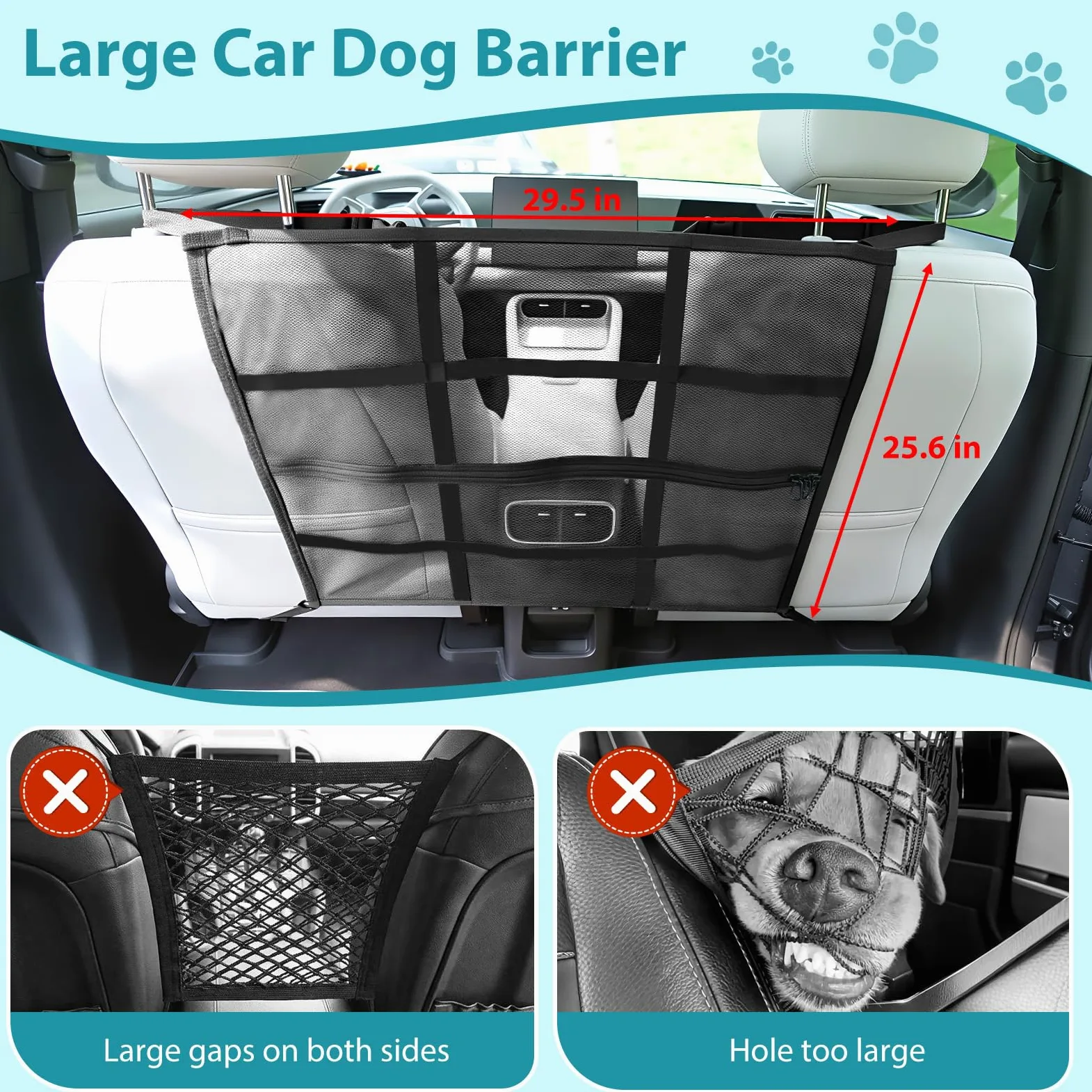 Barrière De Sécurité Pour Chien, Barrière Pour Animaux En Filet Double Épaisseur, Évite Que Le Chien Ne Saute Et Ne Distrait Le Conducteur, Facile À Installer Avec Sac De Rangement, 75 X 65 CM