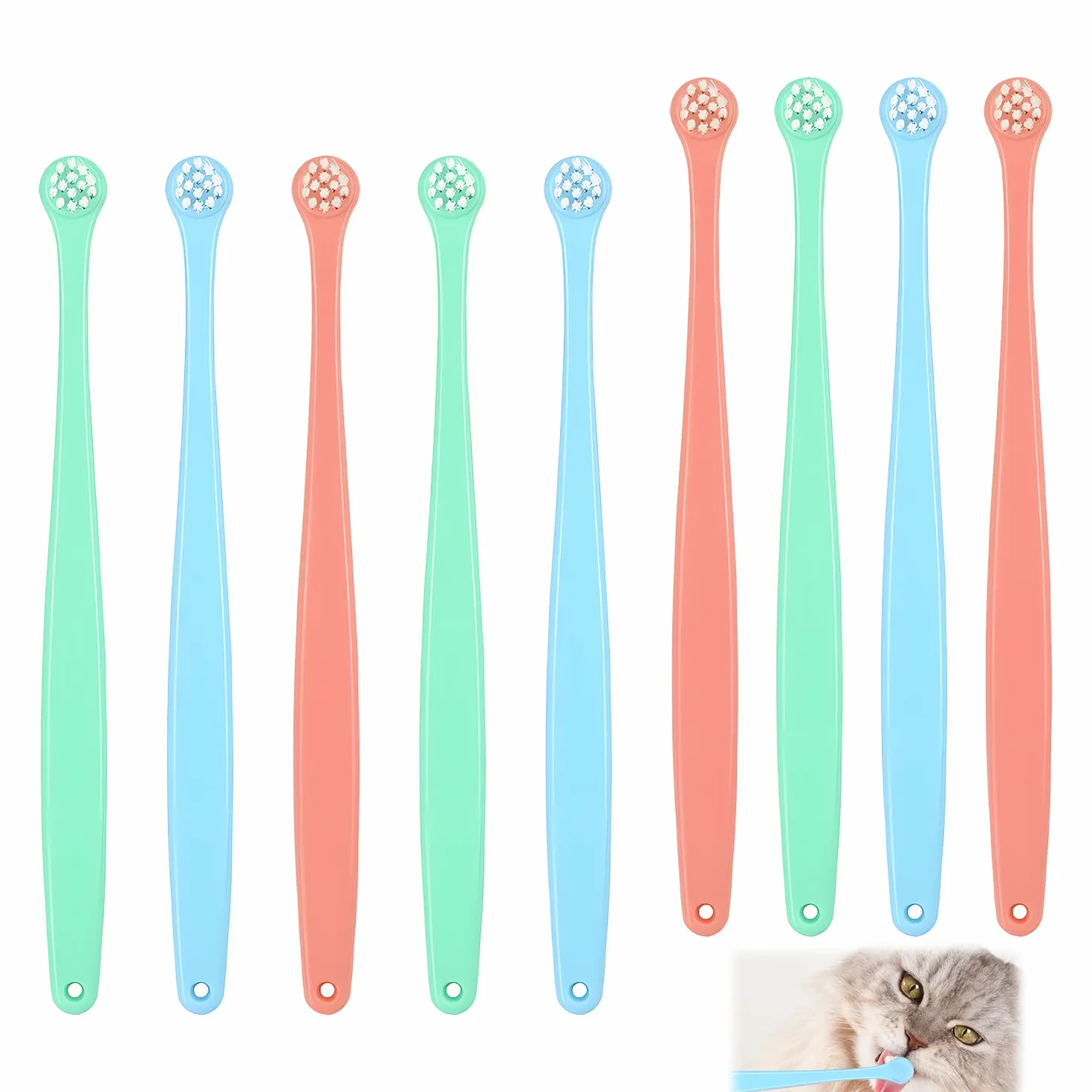 Lot De 9 Brosses à Dents Pour Chien, Brosse à Dents Pour Chat Kit de Nettoyage en Profondeur Portable Fournitures Soins Dentaires Pour Chiot Mini Tête Souple Réduit Tartre Nettoyage de la Bouche