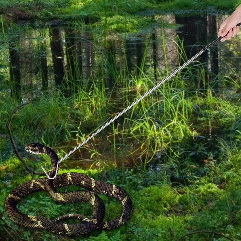 Crochet Serpent en Acier Inoxydable Extensible Télescopique 1 M, Outil de Capture Rétractable pour Reptile (Noir)