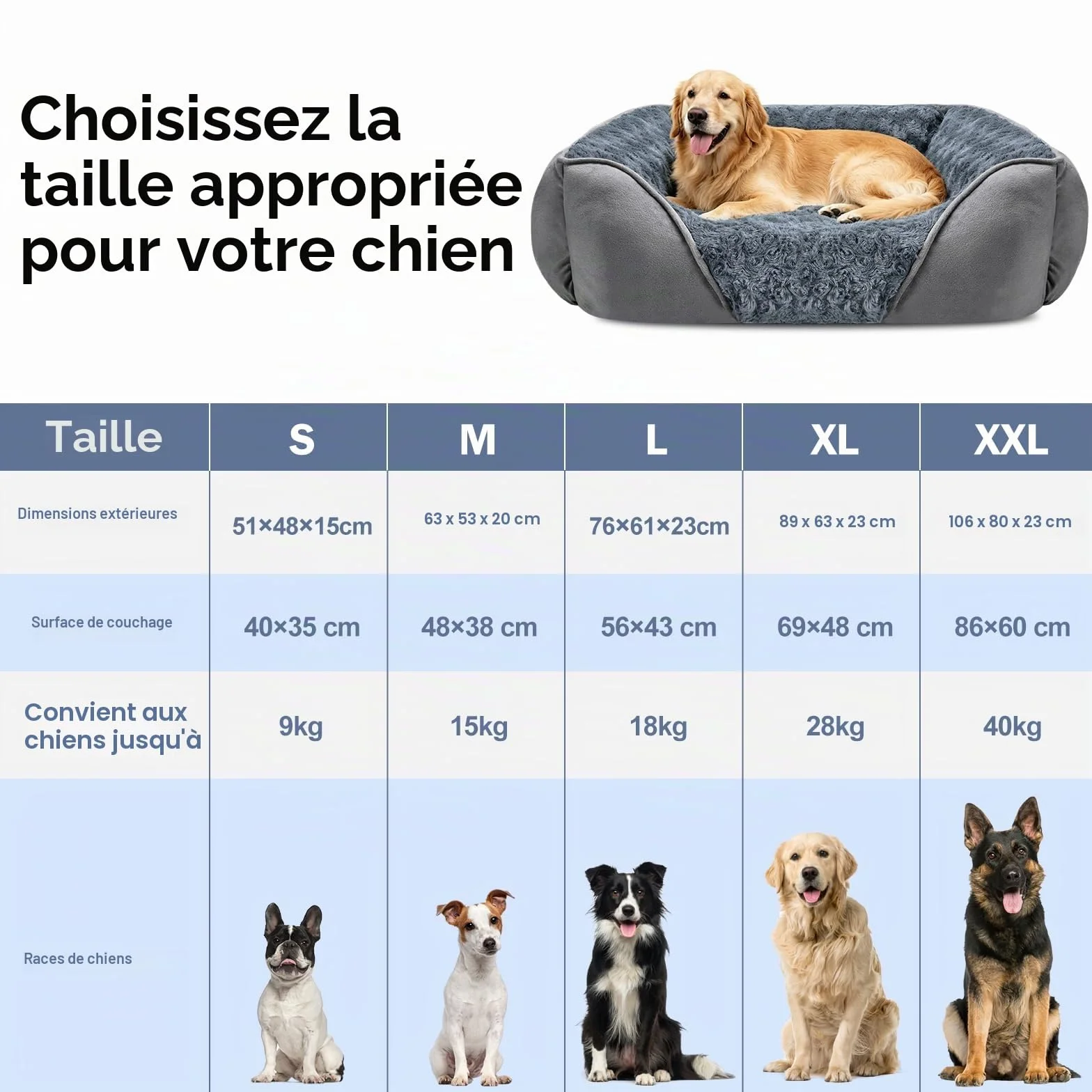 JOEJOY Panier pour Chien Grande Taille, Lit Chien Lavable Pelucheux, Antidérapant Coussin Anti-anxiété, 89x63x23cm