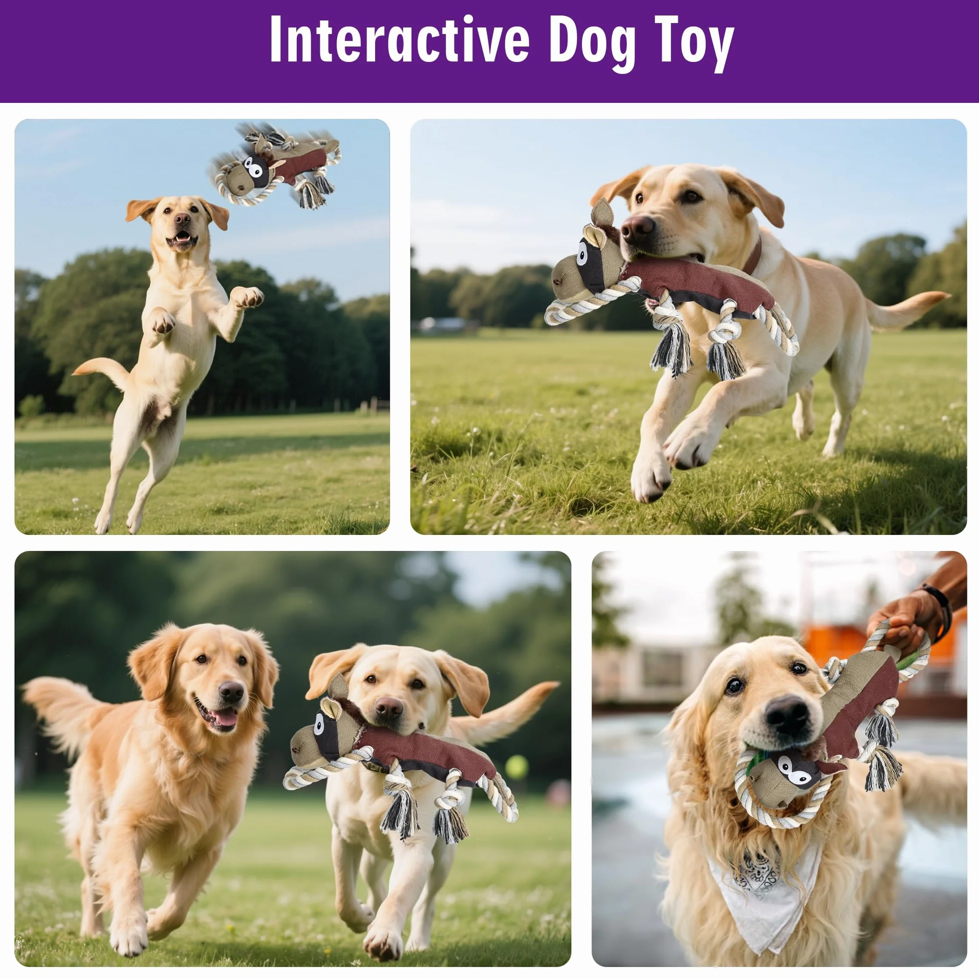 Jouet pour Chien Indestructible Mâcher Peluche Interactive Résistante avec Corde (Brun)