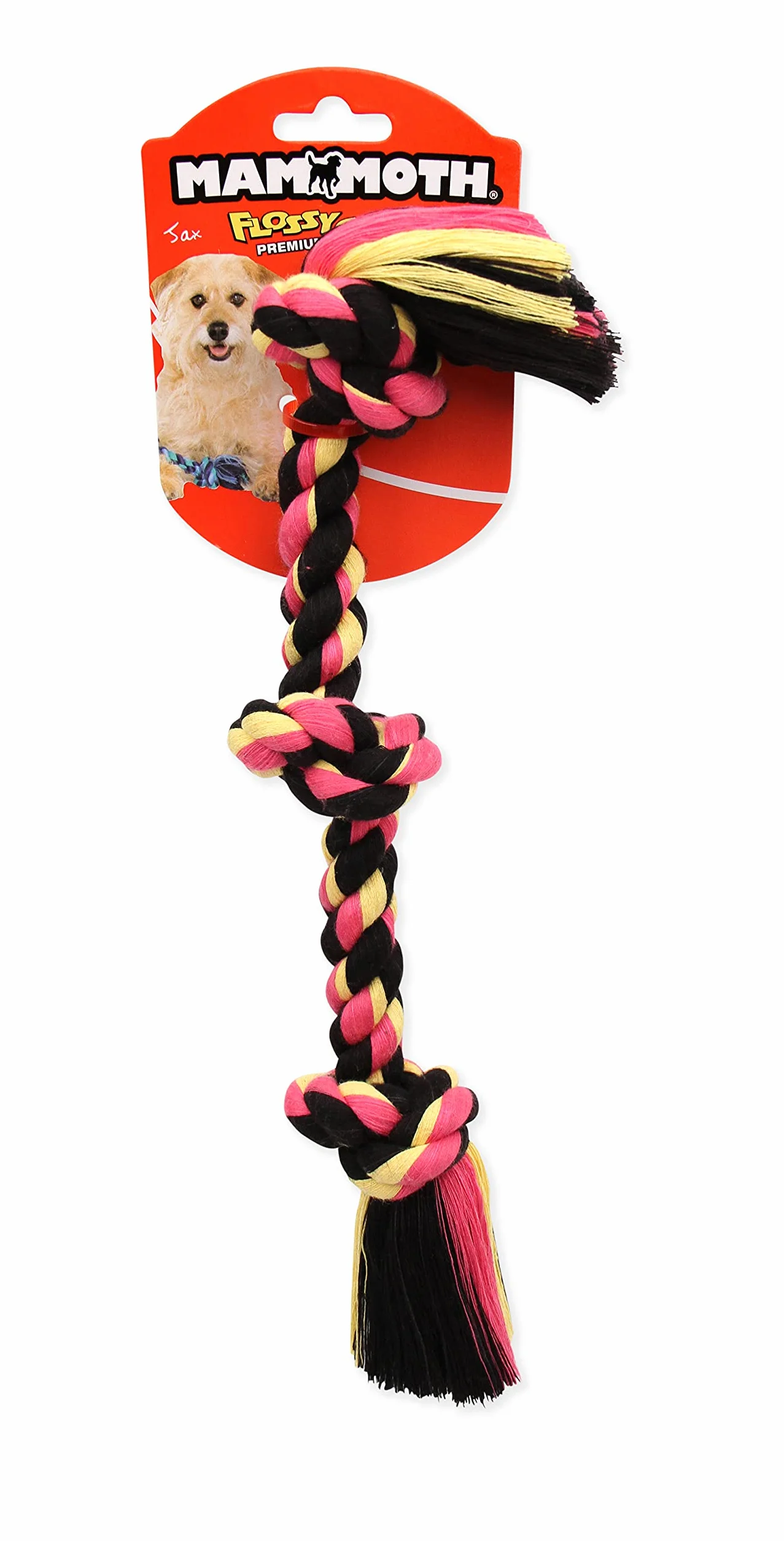 Mammoth Flossy Chews Color Corde à tirer 3 Nœuds - Jouet à mâcher en coton et polyester pour chiens - Mini 25,4 cm