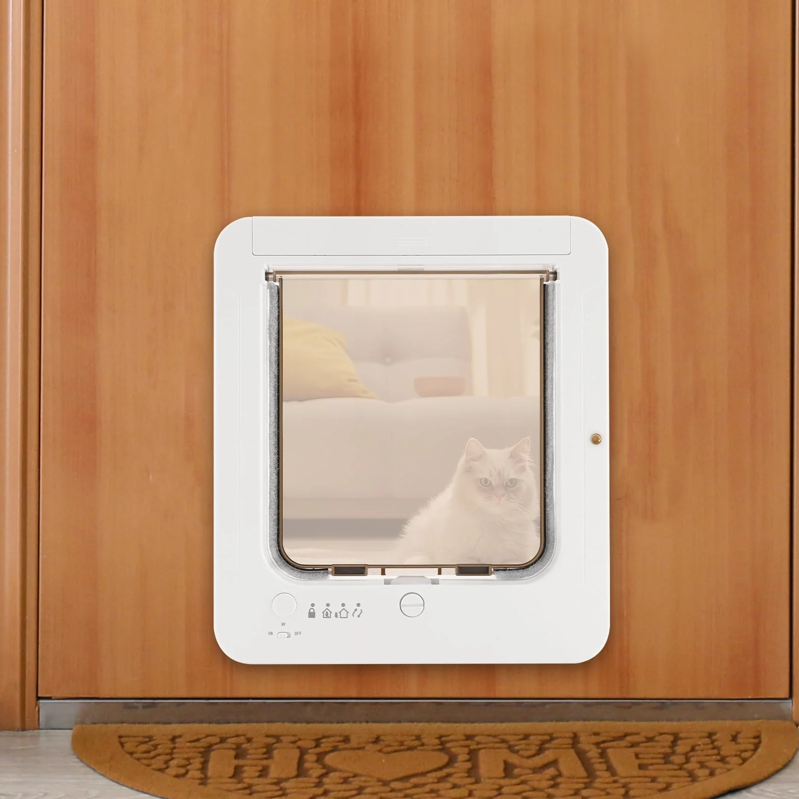 Chatière à micropuce RFID 4 voies pour porte avec télécommande pour chats et petits chiens (blanc)