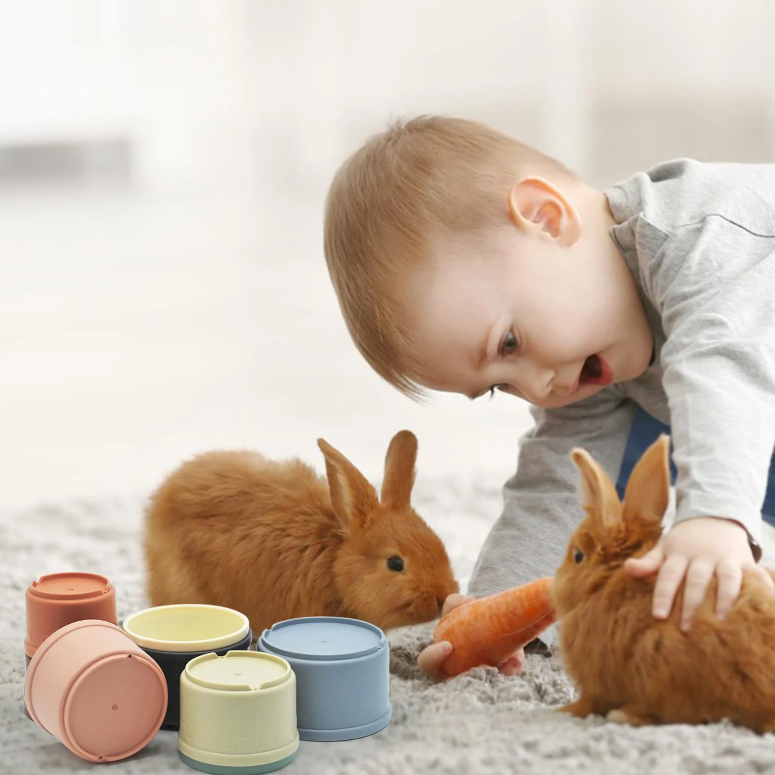 JINTANG 8 PCS Jouet Lapin empilable en Plastique de sécurité pour Cacher la Nourriture et Jouer Couleur Morandi