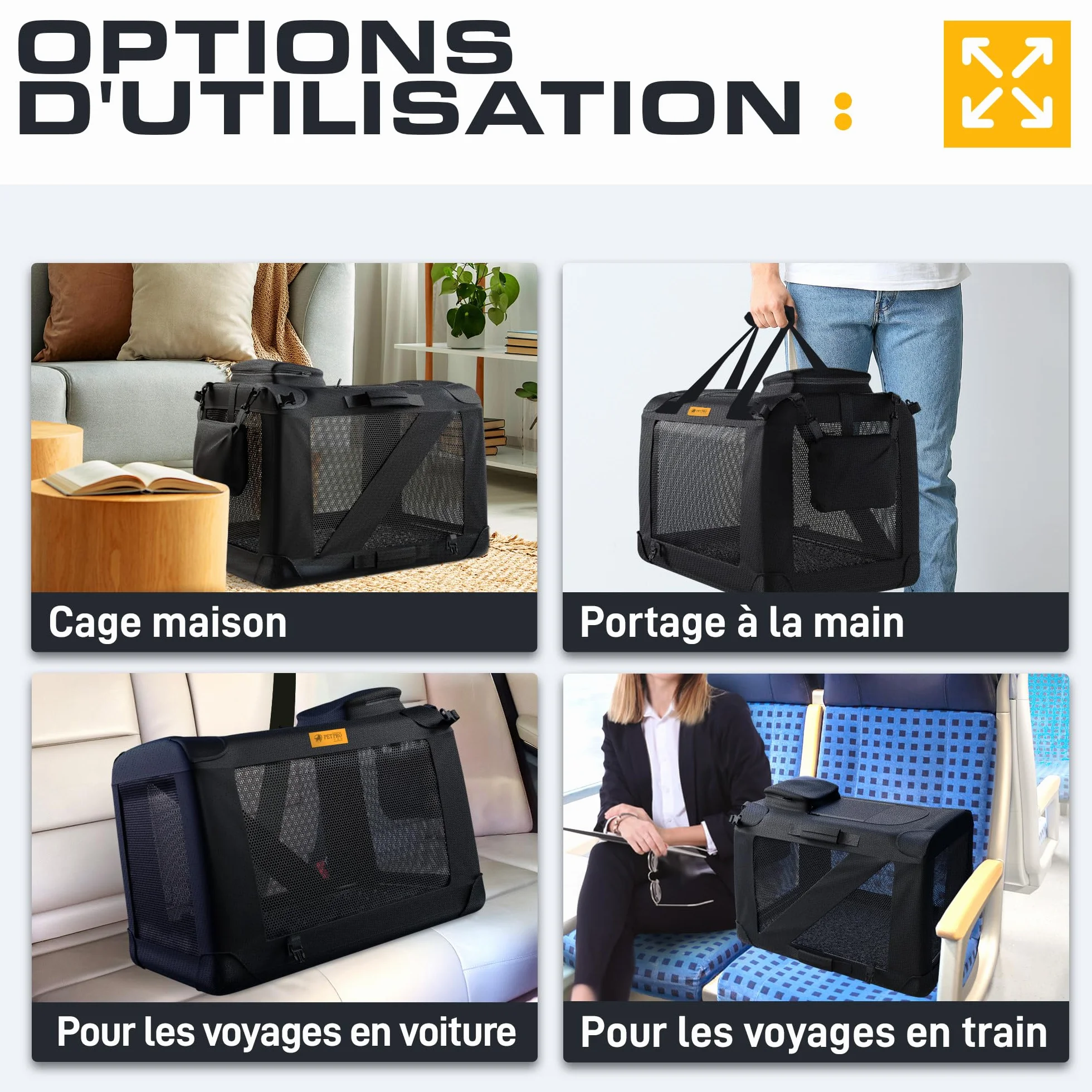 PETPROVED Cage de Transport pour Chien Pliable Voiture Niche Sac Noir M