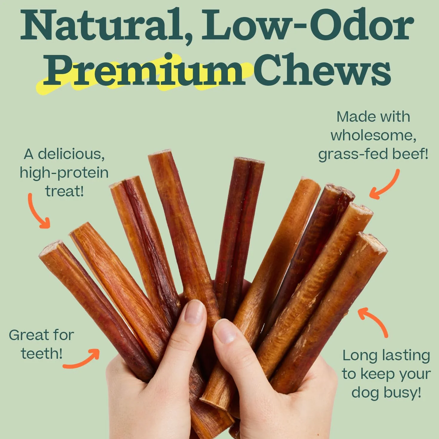 WOOF Bully Sticks Friandises pour chien – Bâtons à mâcher durables en bœuf nourri à l'herbe