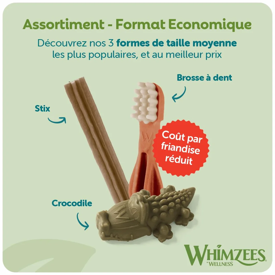 WHIMZEES Boîte de Variété M 28 Pièces Friandises pour Chiens Taille M Naturelles sans Céréale Végétariennes sans Sucre Ajouté