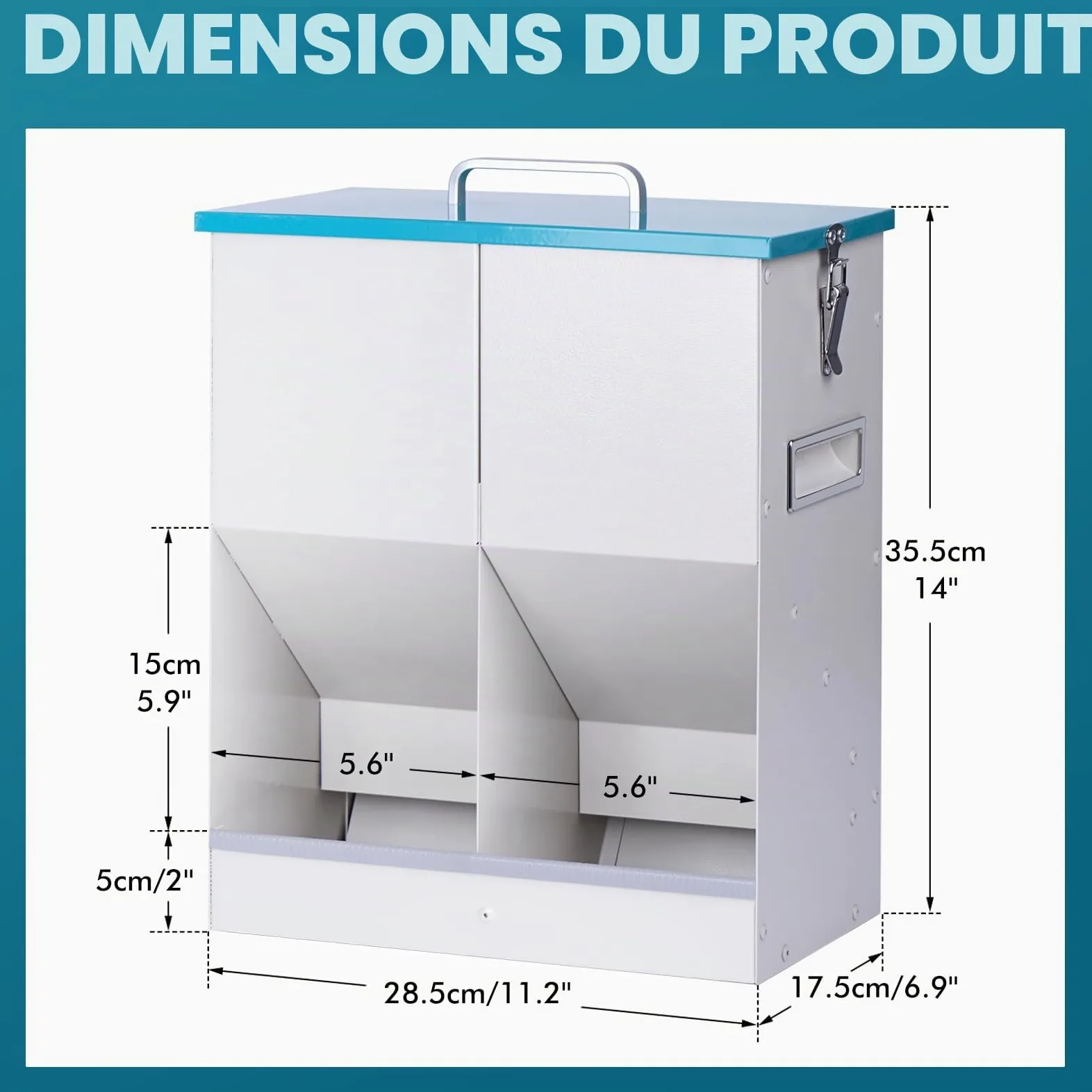 Distributeur Croquettes Chat Automatique pour 2 Chats 10L Distributeur de Nourriture Sèche pour Chiens Métal Mangeoire pour Chats et Chiens