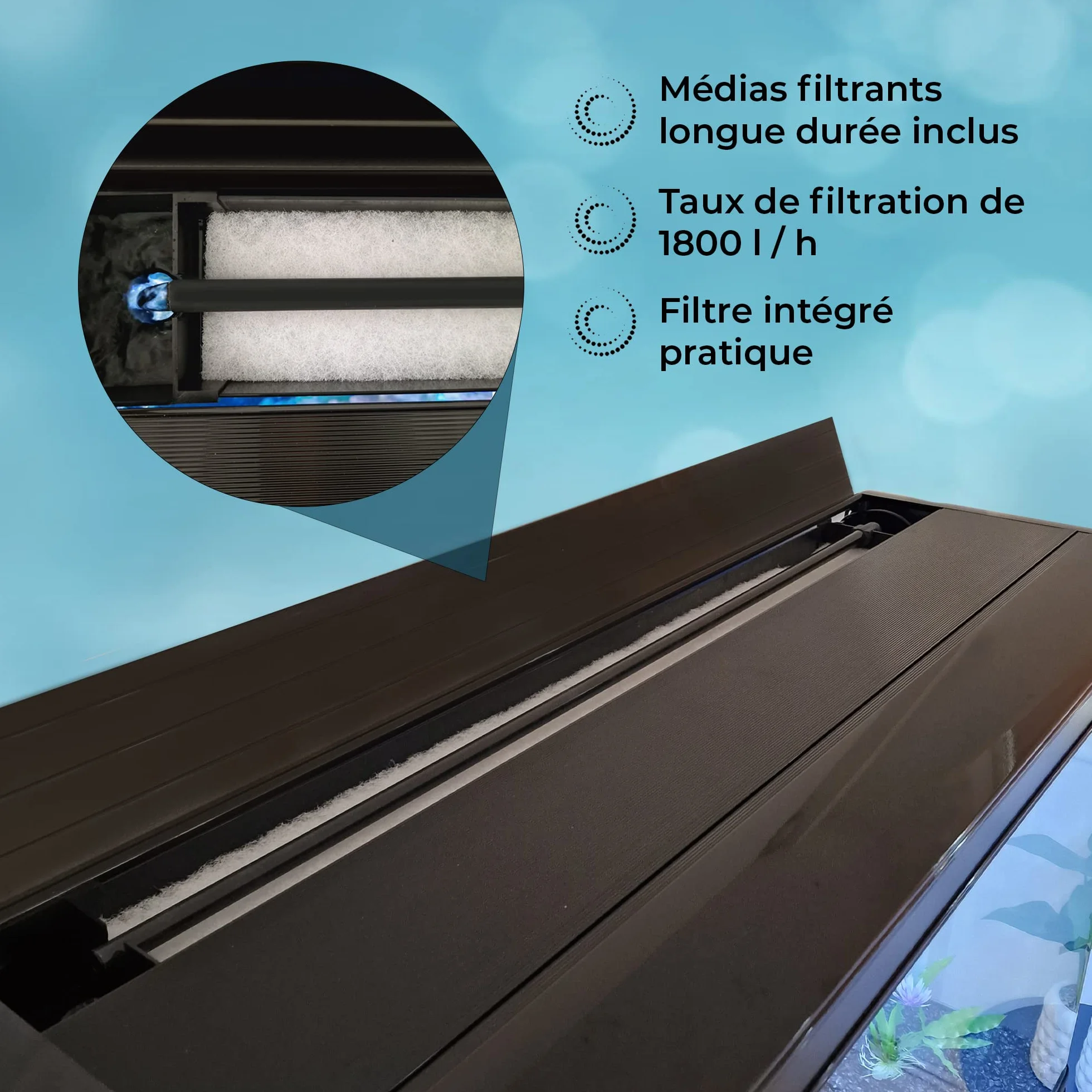 Aquarium Noir 300L Kit Démarrage Meuble 143,5x120,5x39cm Graviers Bleu