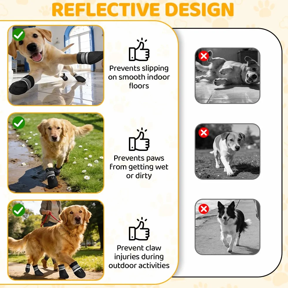 Bottes Chien Imperméables 4 Pièces avec Sangles Réfléchissantes Antidérapant Ajustables