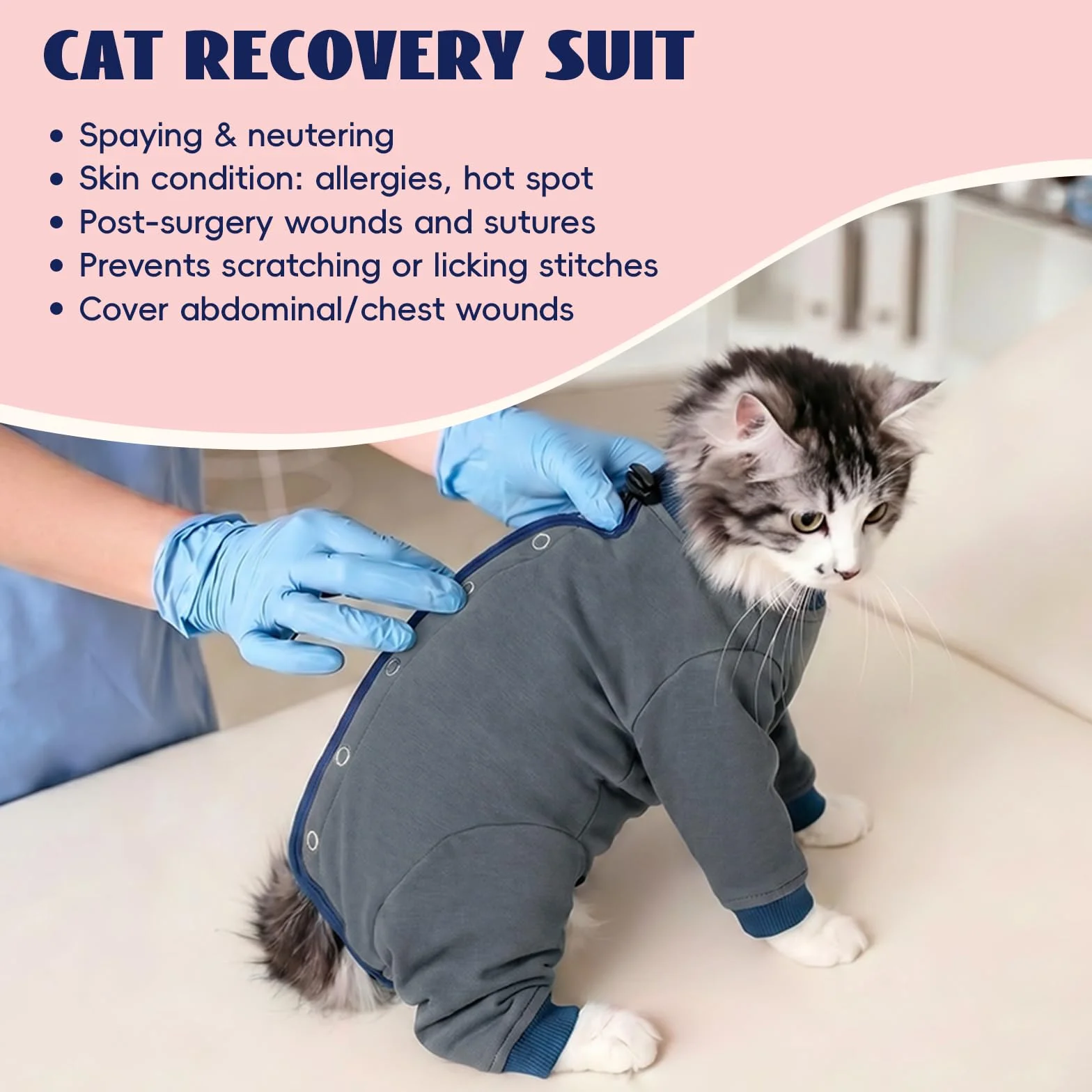 Body Post-Operatoire pour Chat Après Stérilisation, Confortable Abdomen Male, Empêche Lécher Points Suture (Gris, L)