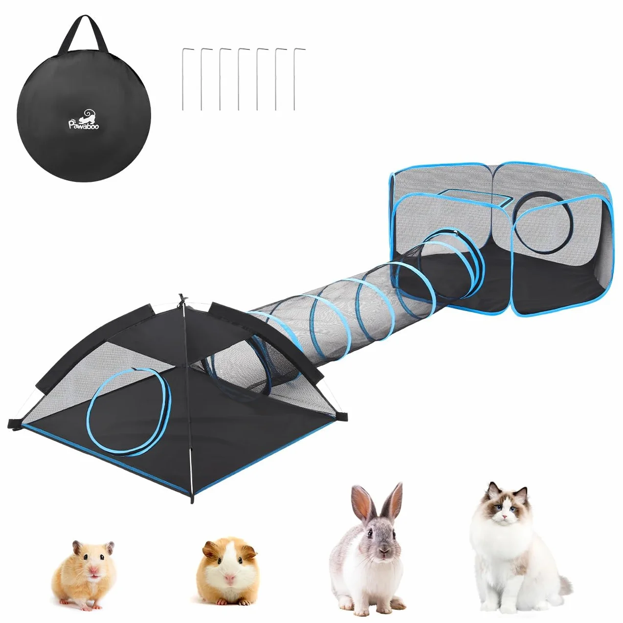 Pawaboo Parc pour Chats 3 en 1 Enclos Portable Pliable Bleu Clair Noir
