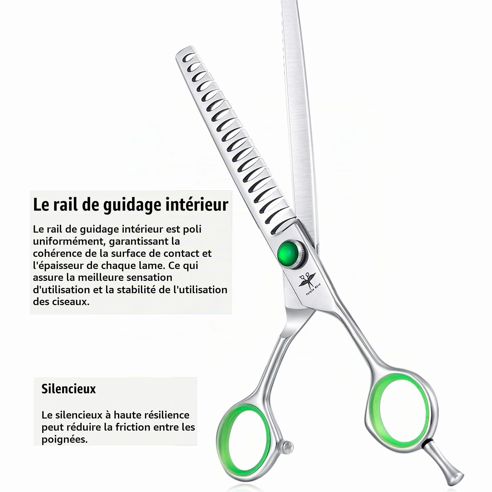 Set de Ciseaux Toilettage Professionnels Ciseaux Désépaissir Chien Poils Long Épais Ciseaux Toilettage Bout Rond Chat Sécurité Inox Incurvé Courbé Ciseaux Poils Animaux Débutant Luxe 7 Pouces Argenté