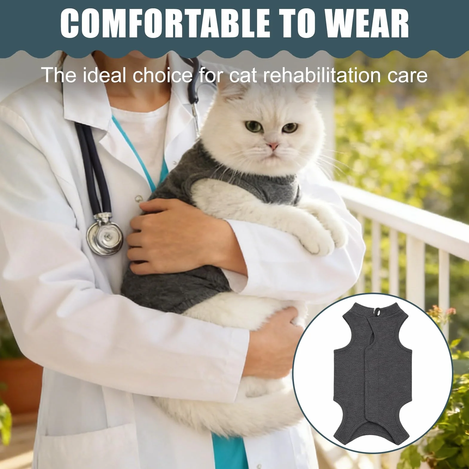 Body Chat Post Opératoire Femelle et Mâle, Gris M | Gilet de Récupération, Coton Doux, Alternative à la Collerette