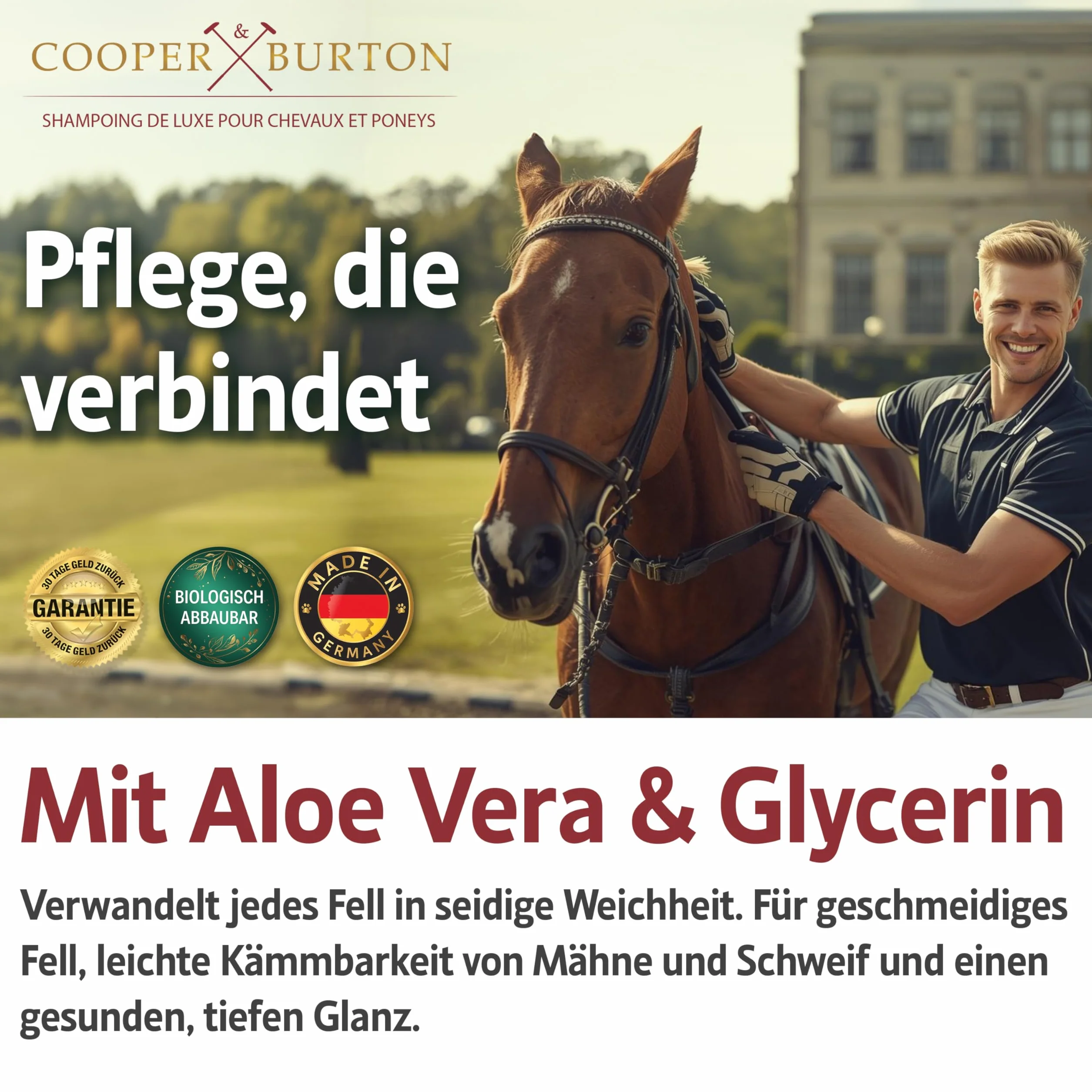 COOPER & BURTON Huile d'arbre à thé Shampoing pour chevaux et poneys 500 ml pH neutre