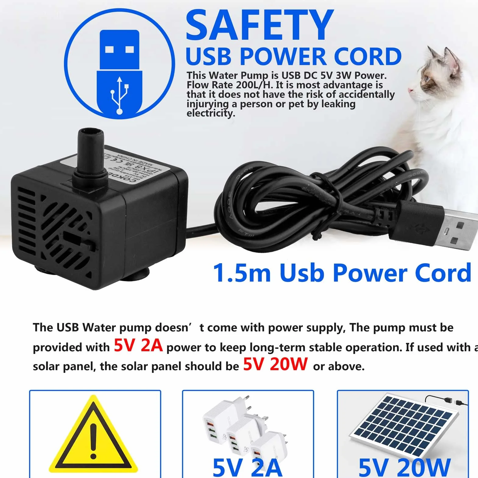 Mini pompe à eau submersible USB DC 5V 200 L/H réglable ultra silencieuse pour aquarium étang hydroponie