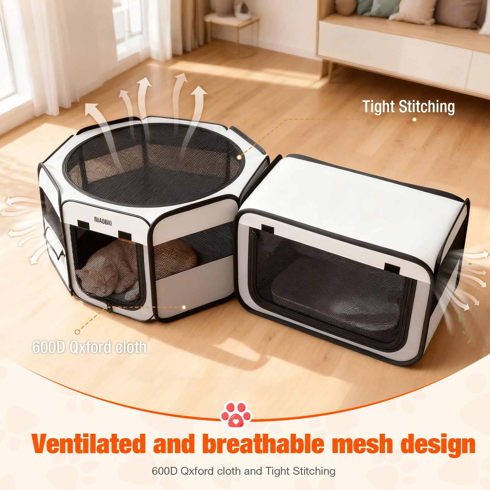 Parc de jeu portable 2 en 1 pour chat 121,9 x 66 x 66 cm pliable avec boîte à litière amovible