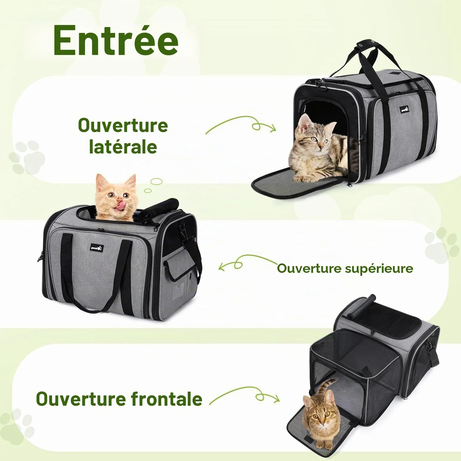 Pecute Sac de Transport Chat Extensible Grand Caisse Pliable Respirant pour Chats Chiens avec Bandoulière Réglable Bol